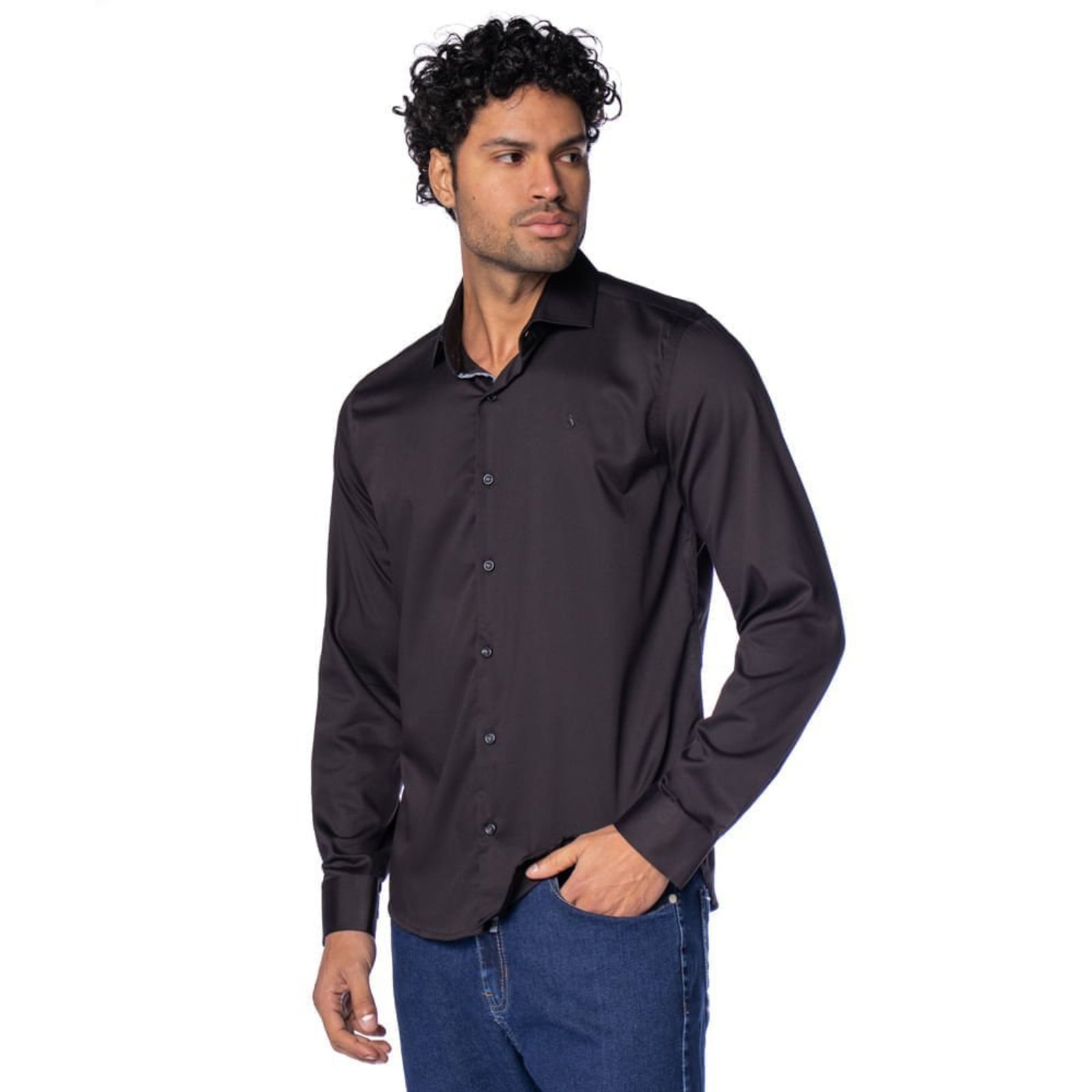 Camisa Masculina Amil Manga Longa Viscose Tecno Preto