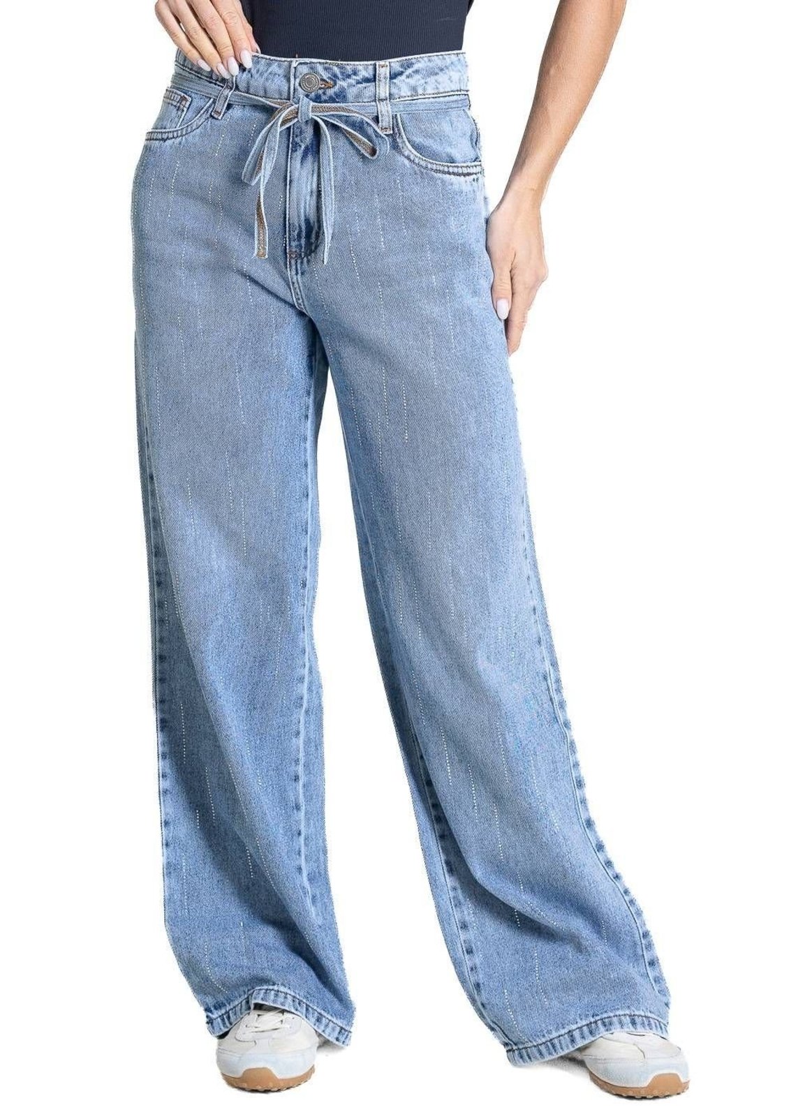 Calça Jeans Sawary Wide Leg Petit Brilho - 283429 - Azul - Sawary