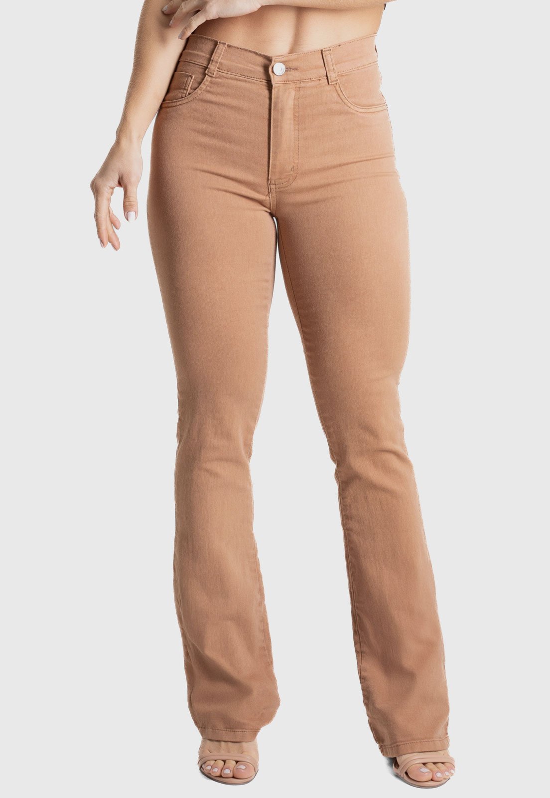 Calça Flare Feminina Sawary Cintura Alta Marrom