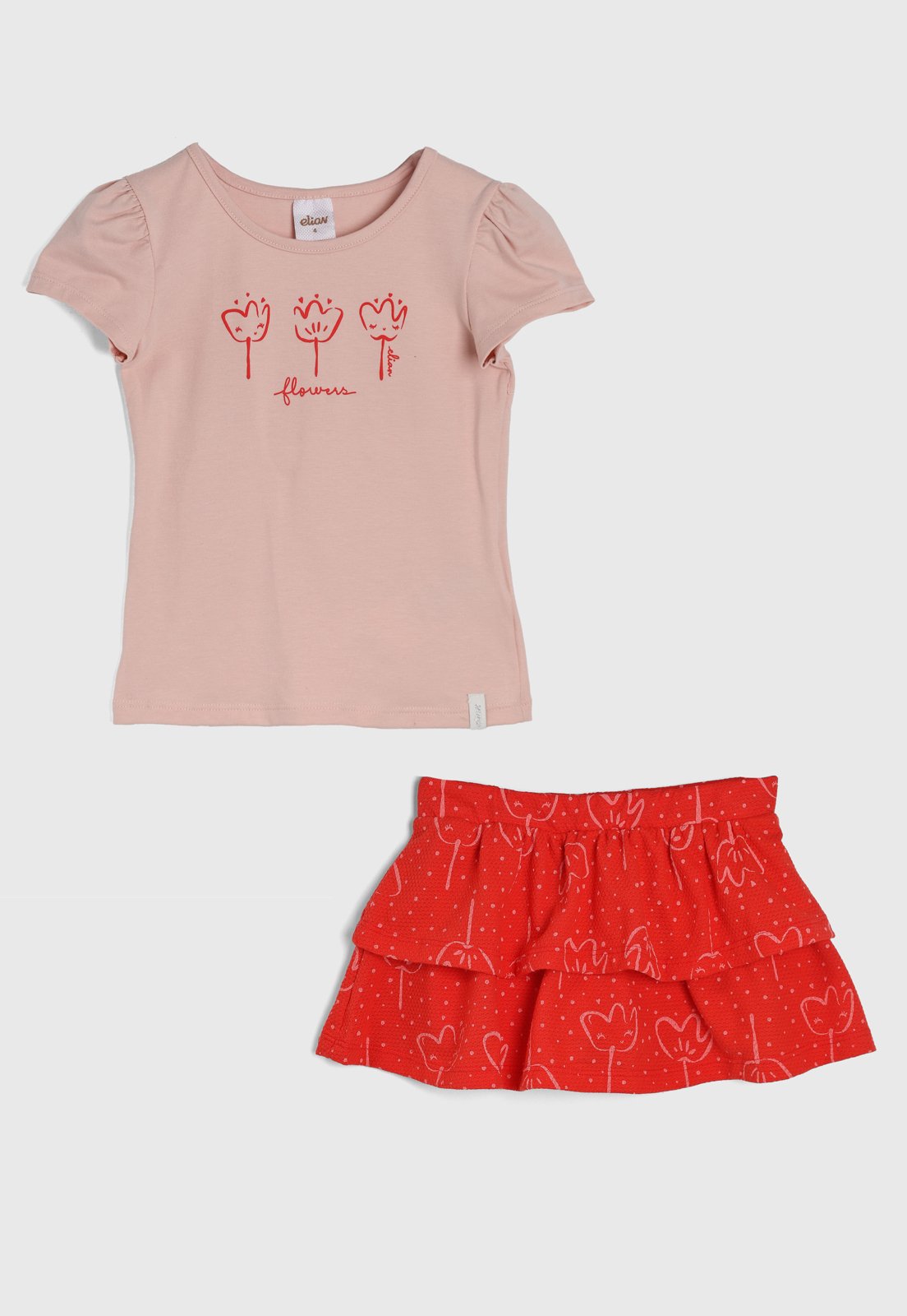 Infantil – Conjunto Elian Floral Babado Rosa e Vermelha