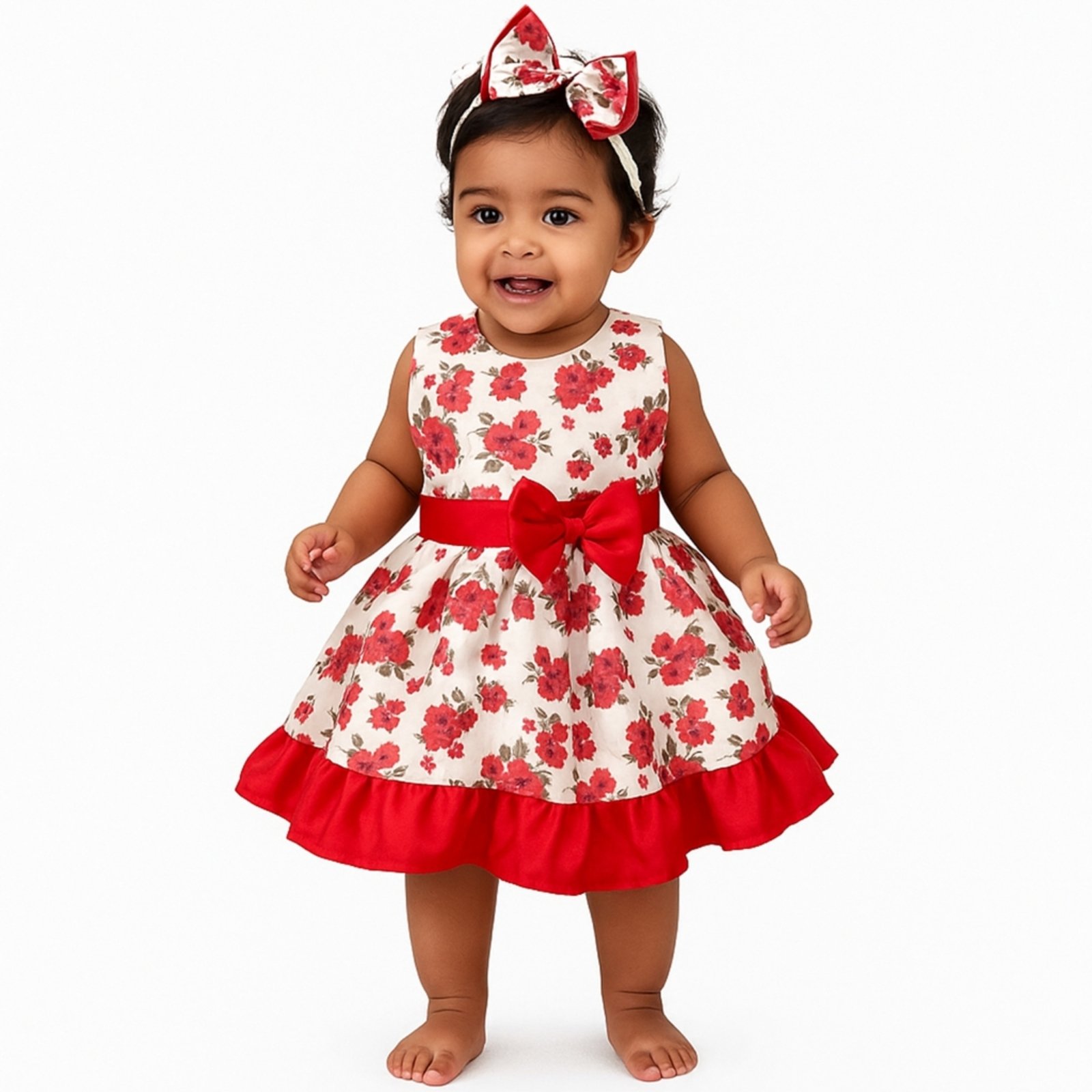 Vista 2 Infantil - Vestido Manga Curta Ariele Floral Mega Loja do Bebê vermelho Mega Loja do Bebê vermelho