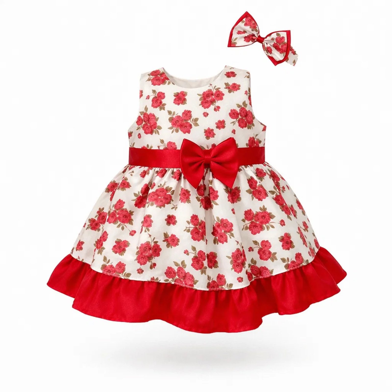 Vista 3 Infantil - Vestido Manga Curta Ariele Floral Mega Loja do Bebê vermelho Mega Loja do Bebê vermelho