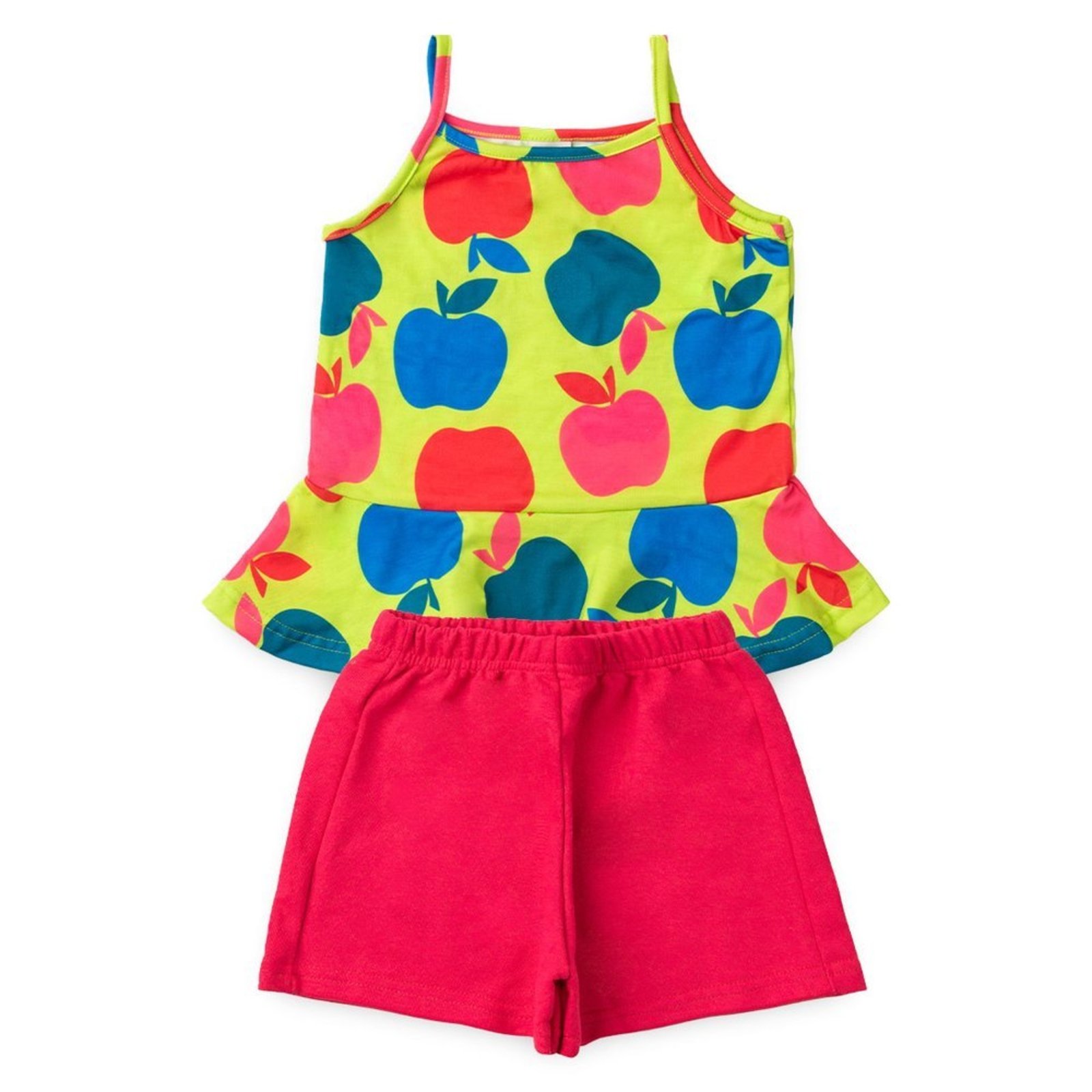 Infantil - Conjunto Verão Menina Verde Bata Alcinha com Babado e Shorts Maças