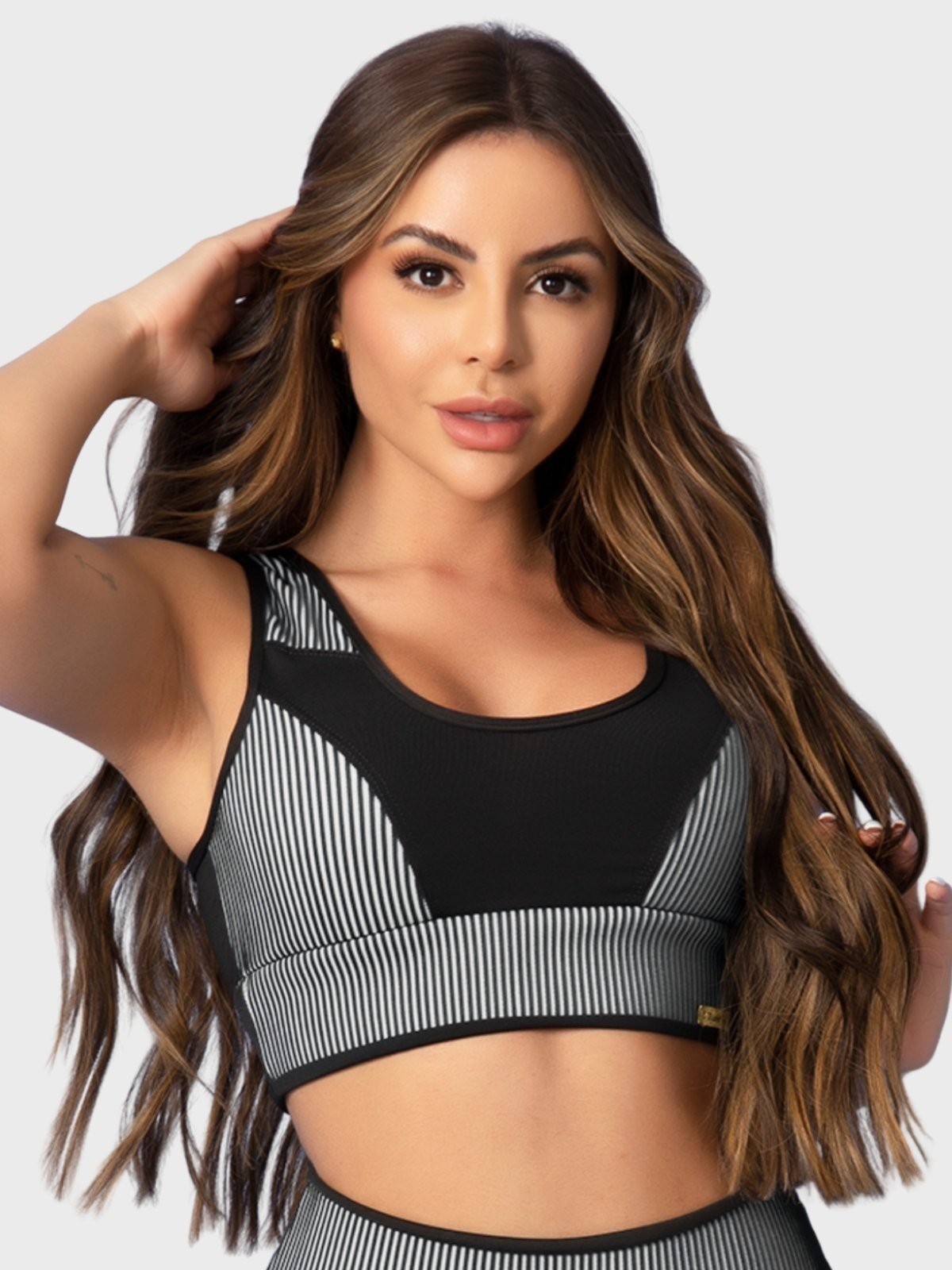 Top Fitness Tarelles Alça Larga 3D Forrado Preto e Branco