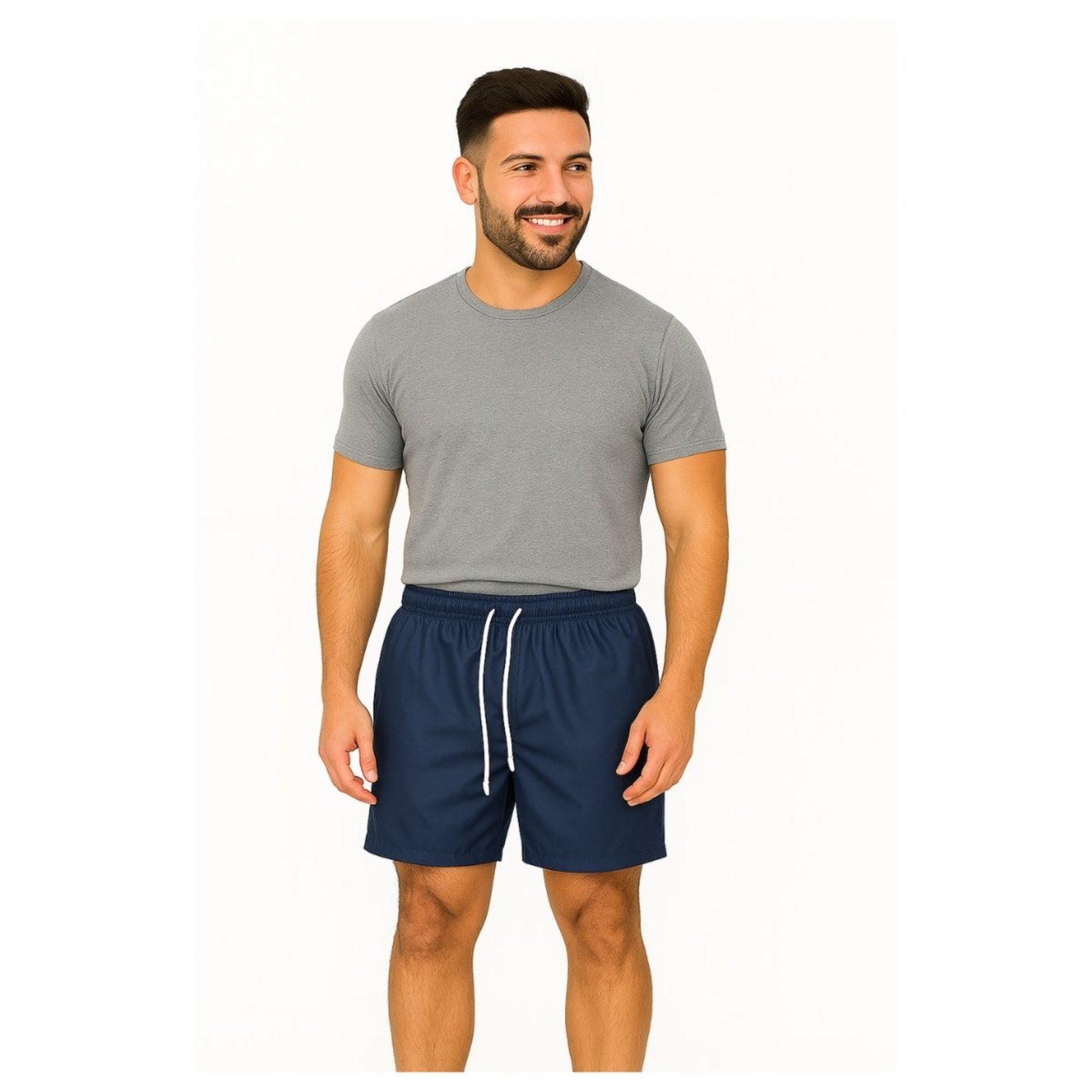 Vista 3 Kit 2 Bermudas Tactel Masculina FMF Esportiva Academia Praia Casual cinza FMF cinza