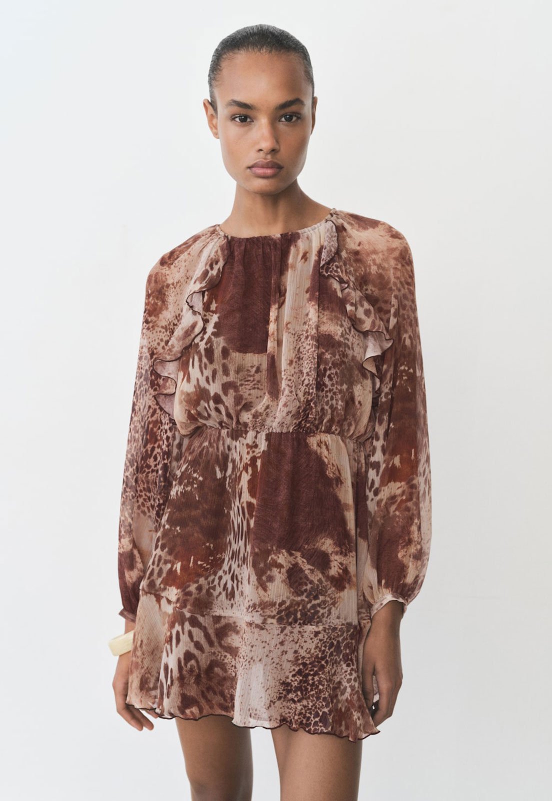 Vestido Mango Curto Butcher Bege