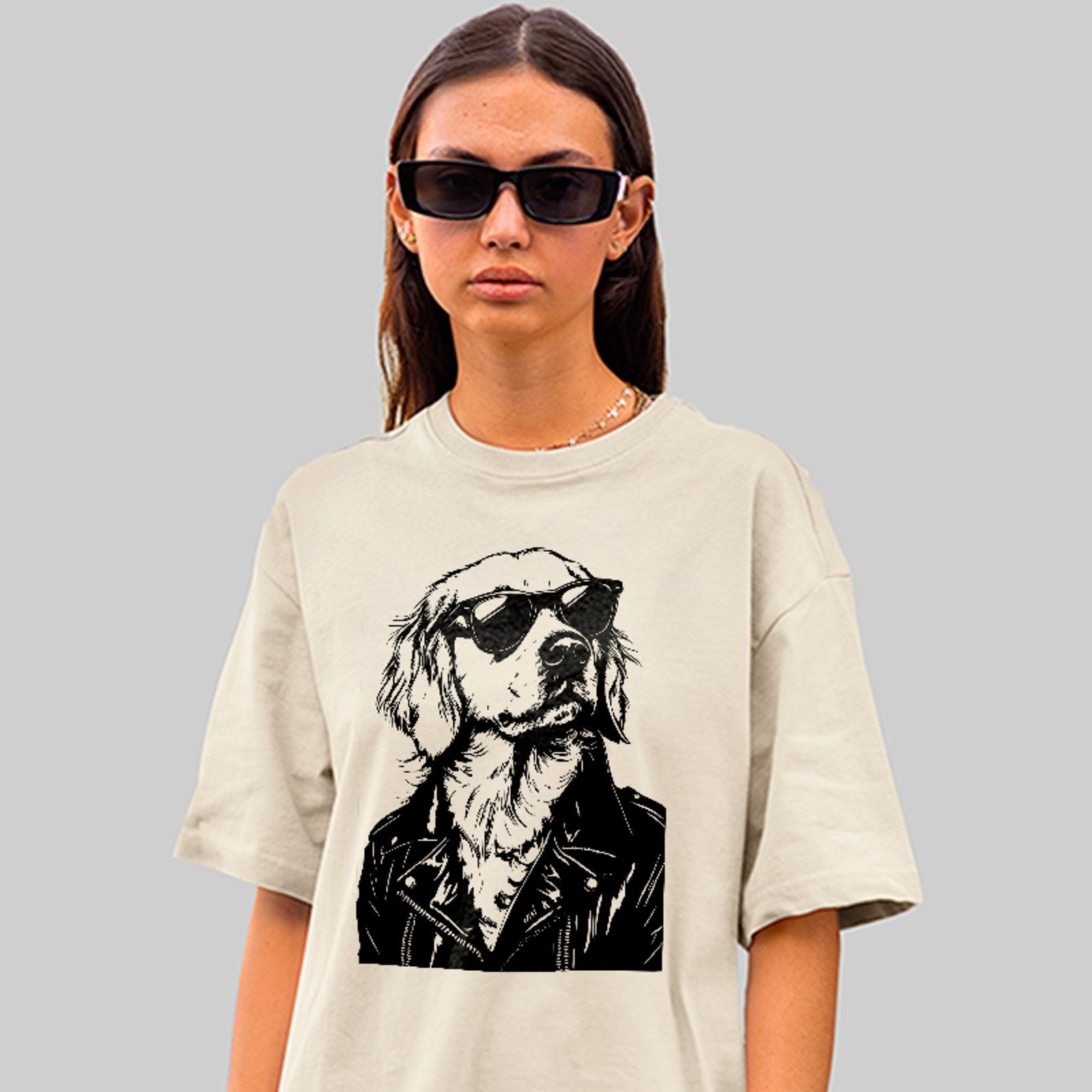 Camiseta Oversized Cachorro Estiloso Óculos Streetwear Off White