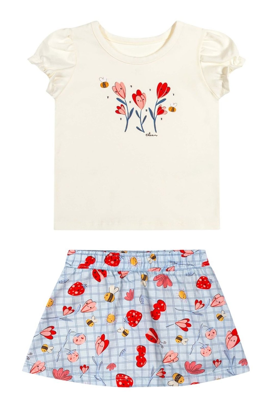 Infantil - Conjunto Menina Floral Com Strass Elian Bege