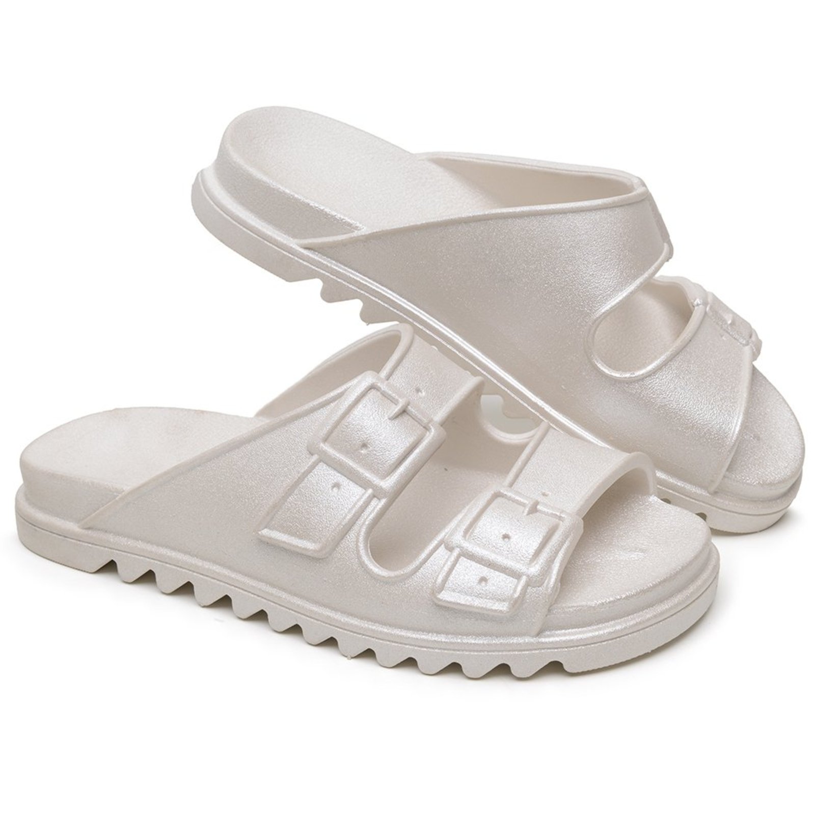 Chinelo Flat Feminino Veritimo Papete Casual Slide Duas Tiras Confortável Versátil Metalizada Prata