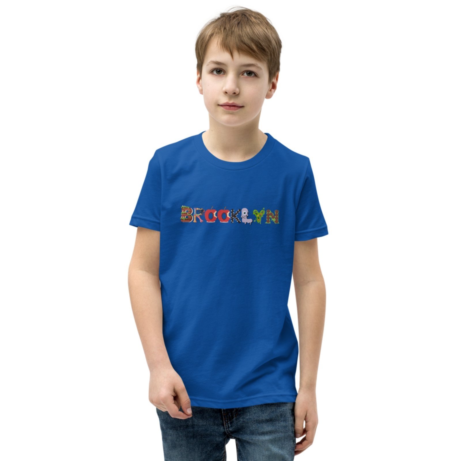 Infantil - Camiseta Blusa Manga Curta Urbania Algodão Azul estampa brooklyn colorido
