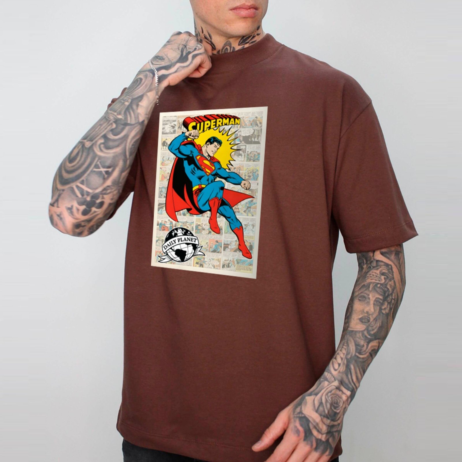 Vista 2 Camiseta Ousy Oversized HQ Clássico Estampa Gibi Superman Cartoon Unissex branco ousy branco