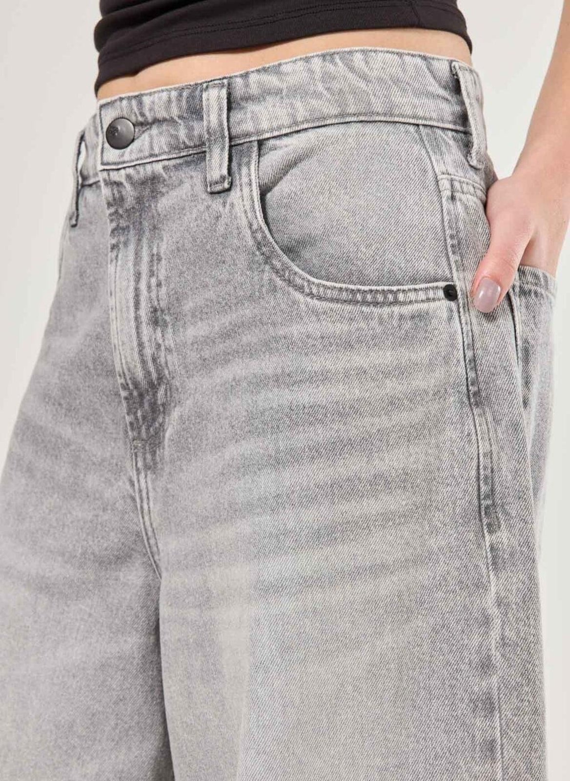 Vista 3 Calça Jeans Wide Leg Ampla Cintura Baixa Youcom cinza Youcom cinza