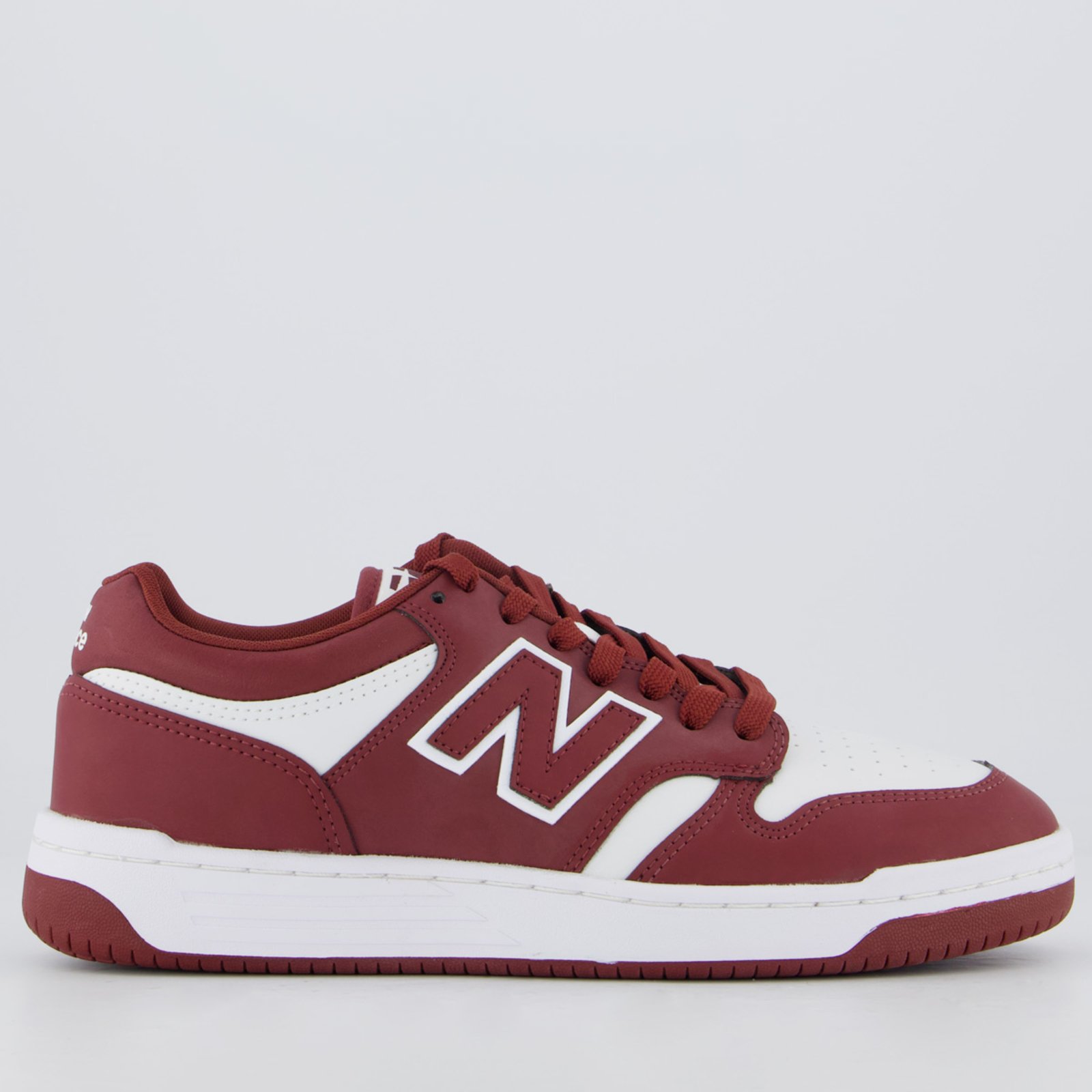Vista 2 Tênis New Balance 480 Low Vinho e Branco vermelho New Balance vermelho