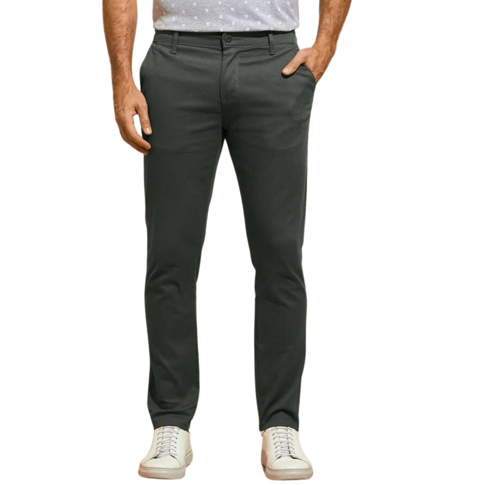 Calça de Sarja FMF Chino Com Bolso Traseiro Embutido Cinza Cinza Escuro
