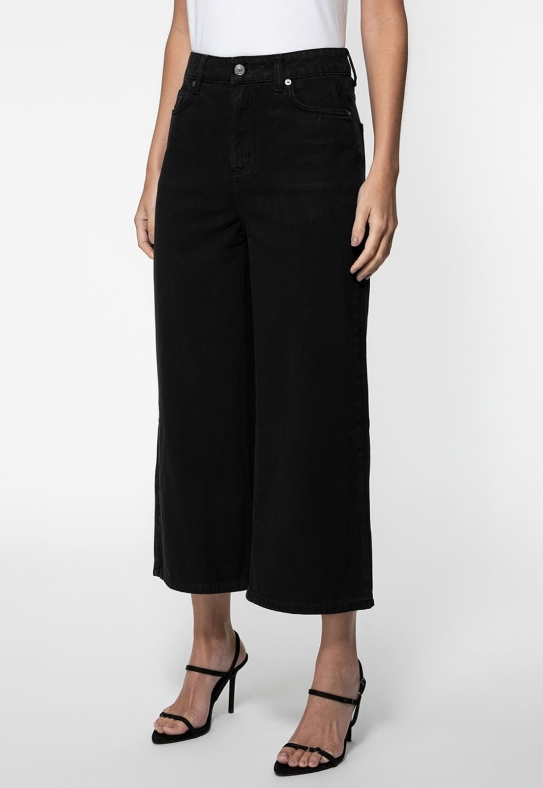 Calça Sarja Guess Wide Leg Cropped Preto
