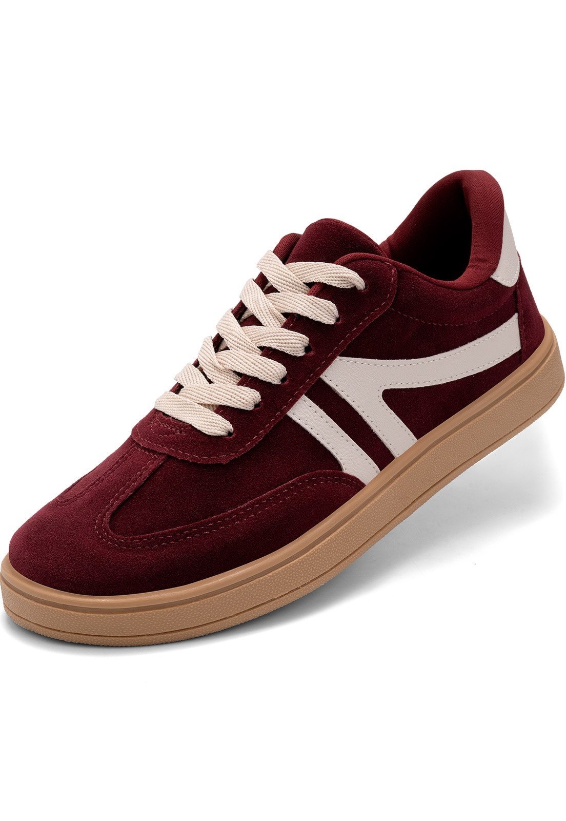 Tênis Feminino Lumiss Camurça Casual Solado Gum Retrô Elegante Confortável Blogueira Marsala