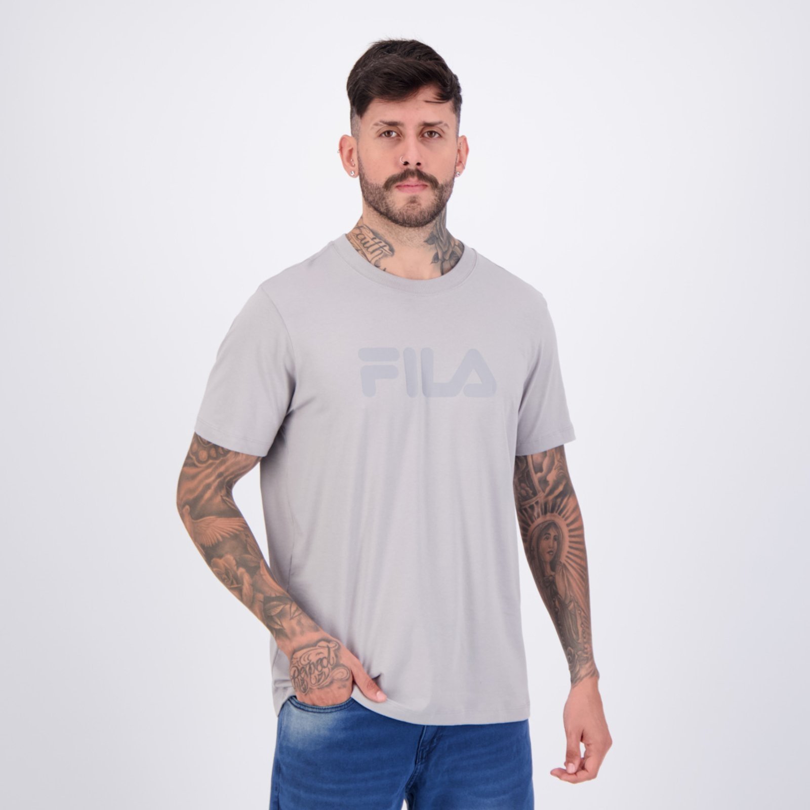 Vista 3 Camiseta Fila Regular Letter Premium IV cinza Fila cinza
