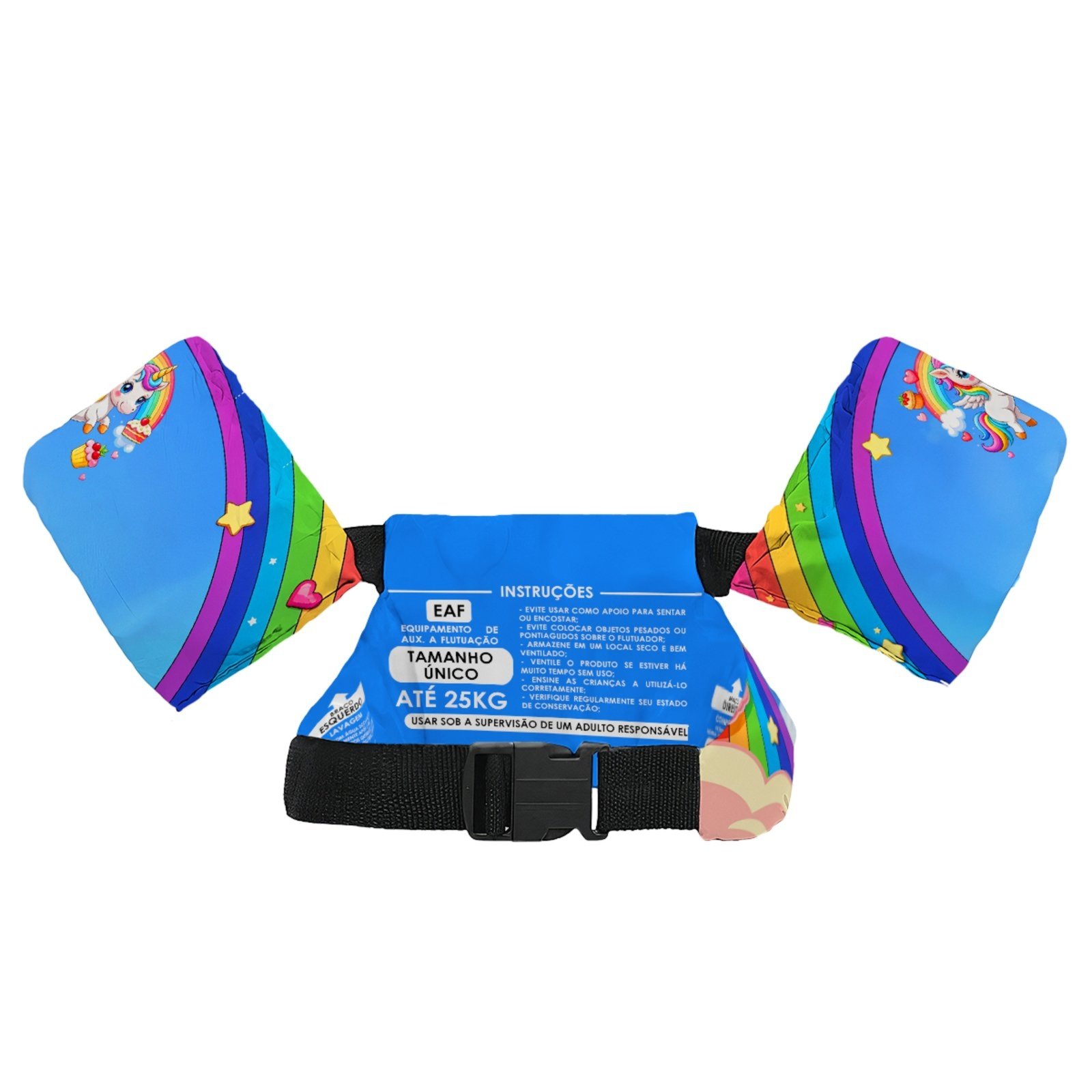 Vista 3 Colete Salva-Vidas Boia s Piscina Praia Estampa Unicórnios Coloridos Benellys multicolorido Benellys multicolorido