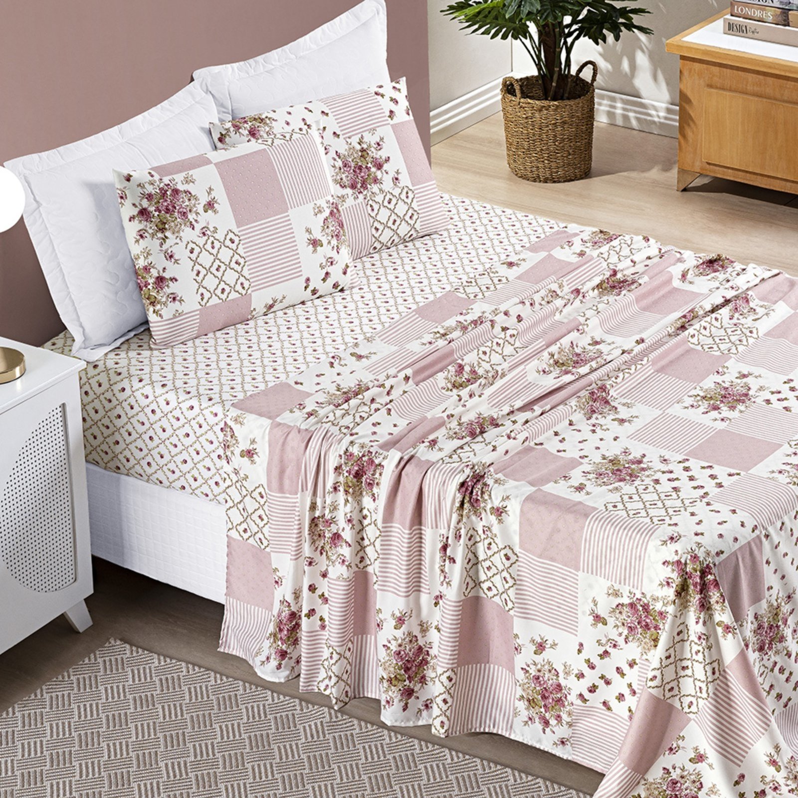 Jogo de Lençol Queen Bouti Estampado 4 Peças – Rosa Matura