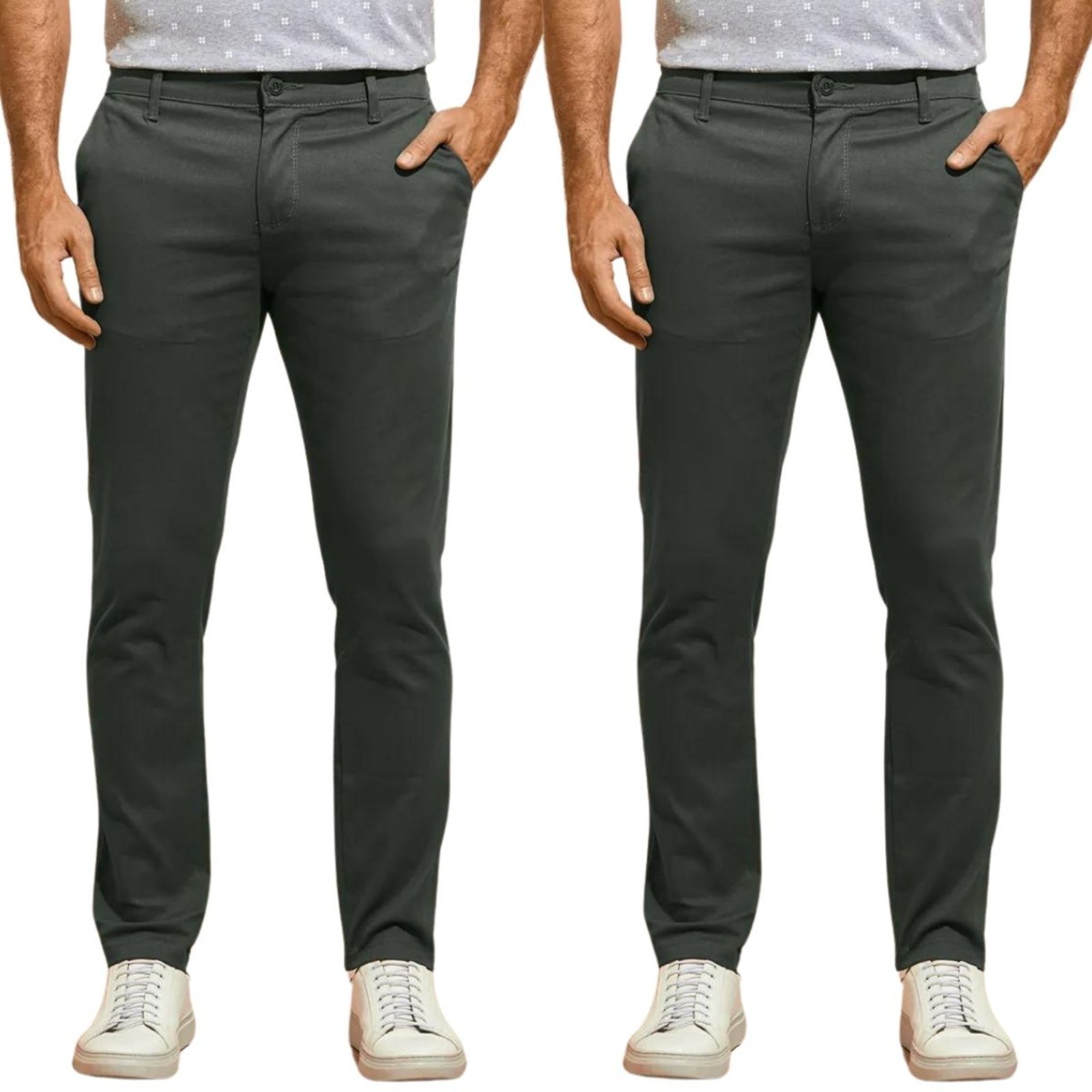 Kit 2 Calças FMF de Sarja Chino Com Bolso Traseiro Embutido Alfaiataria Skinny Cinza