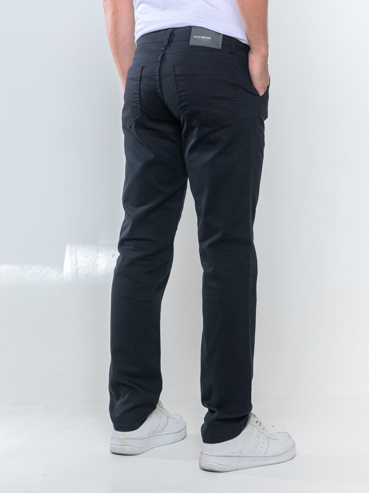 Vista 3 Calça Sarja Masculina Kovali Casual Premium Com Elastano Confortável Bolso-Faca Preta KOVALI FASHION STORE preto KOVALI FASHION STORE preto