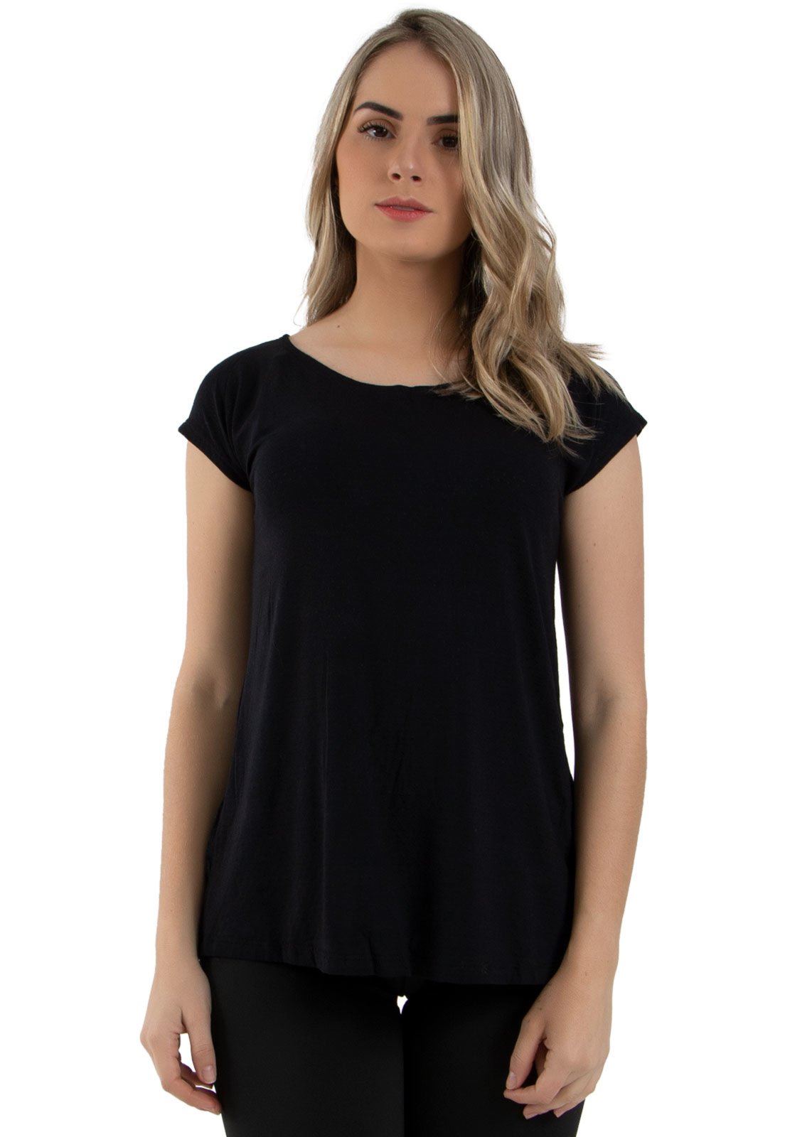 Blusa Básica Marcela Diluxo Tecido Leve Preta