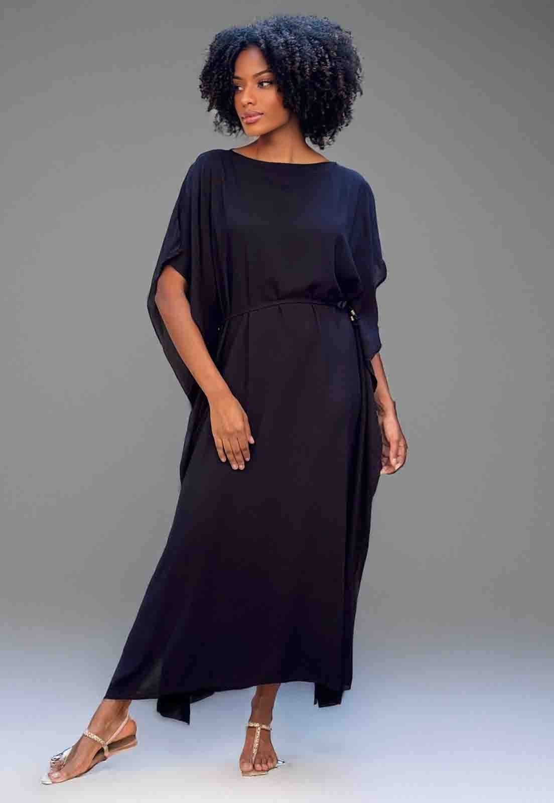 Vestido Kaftan Viscose Longo Preto