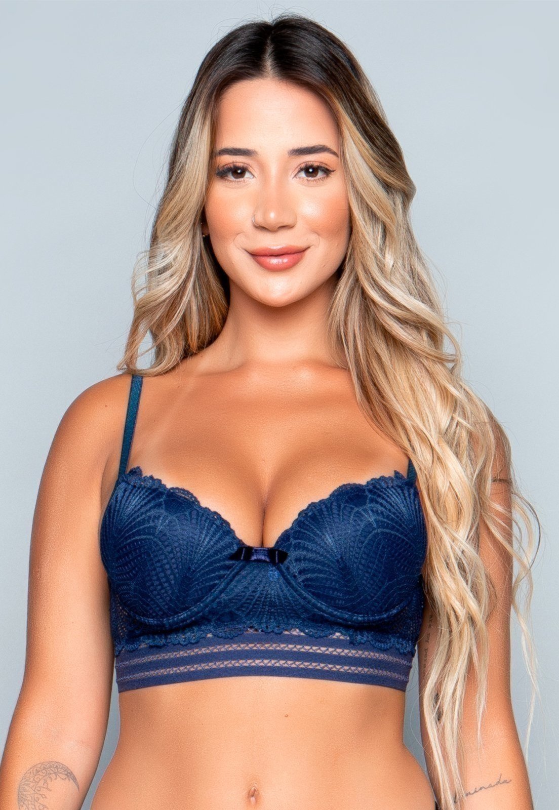 Sutiã Bella Fiore Modas Lingerie Com Bojo Renda E Elástico Marinho