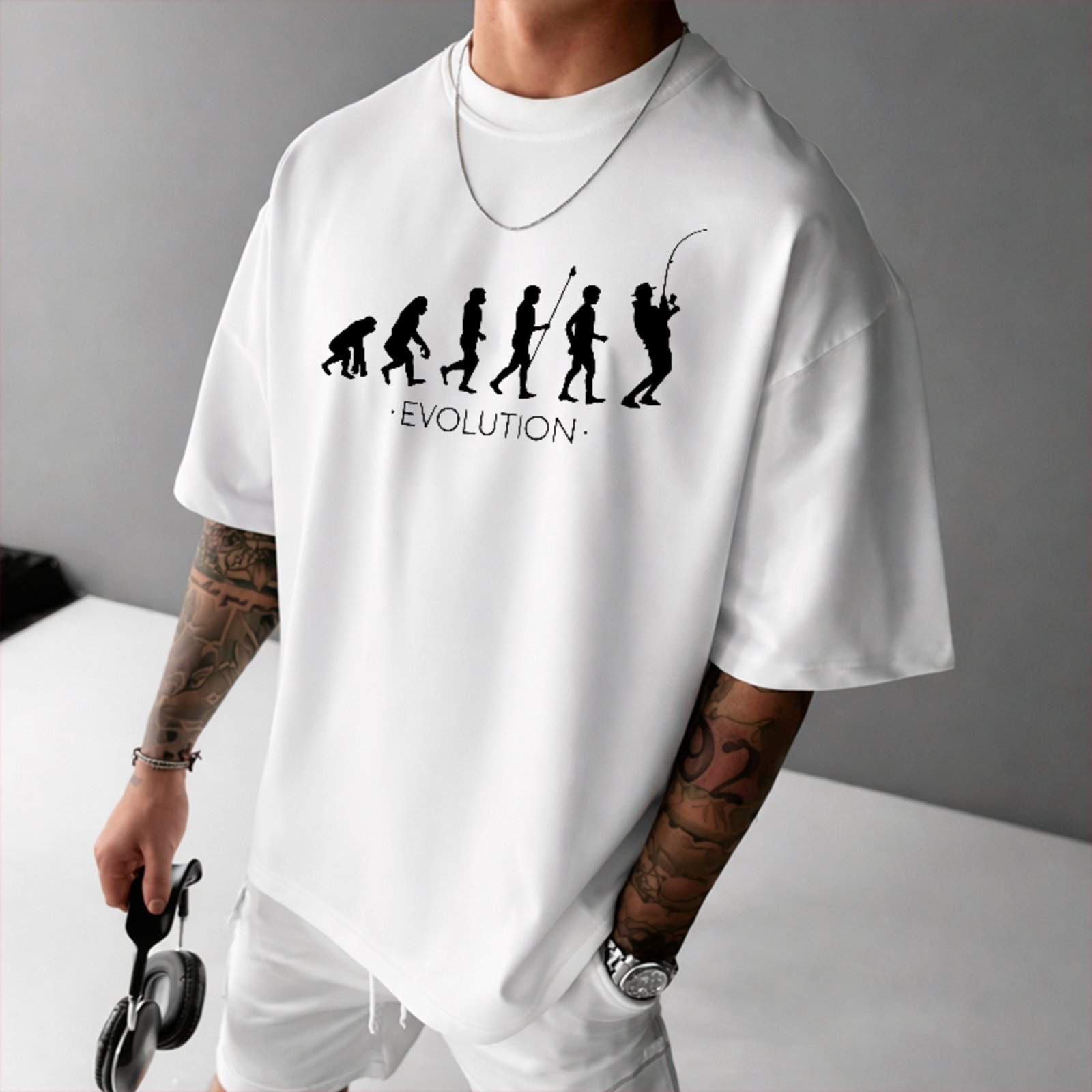 Camiseta Oversized Premium Evolução Humana Desenvolvimento Unissex Branco
