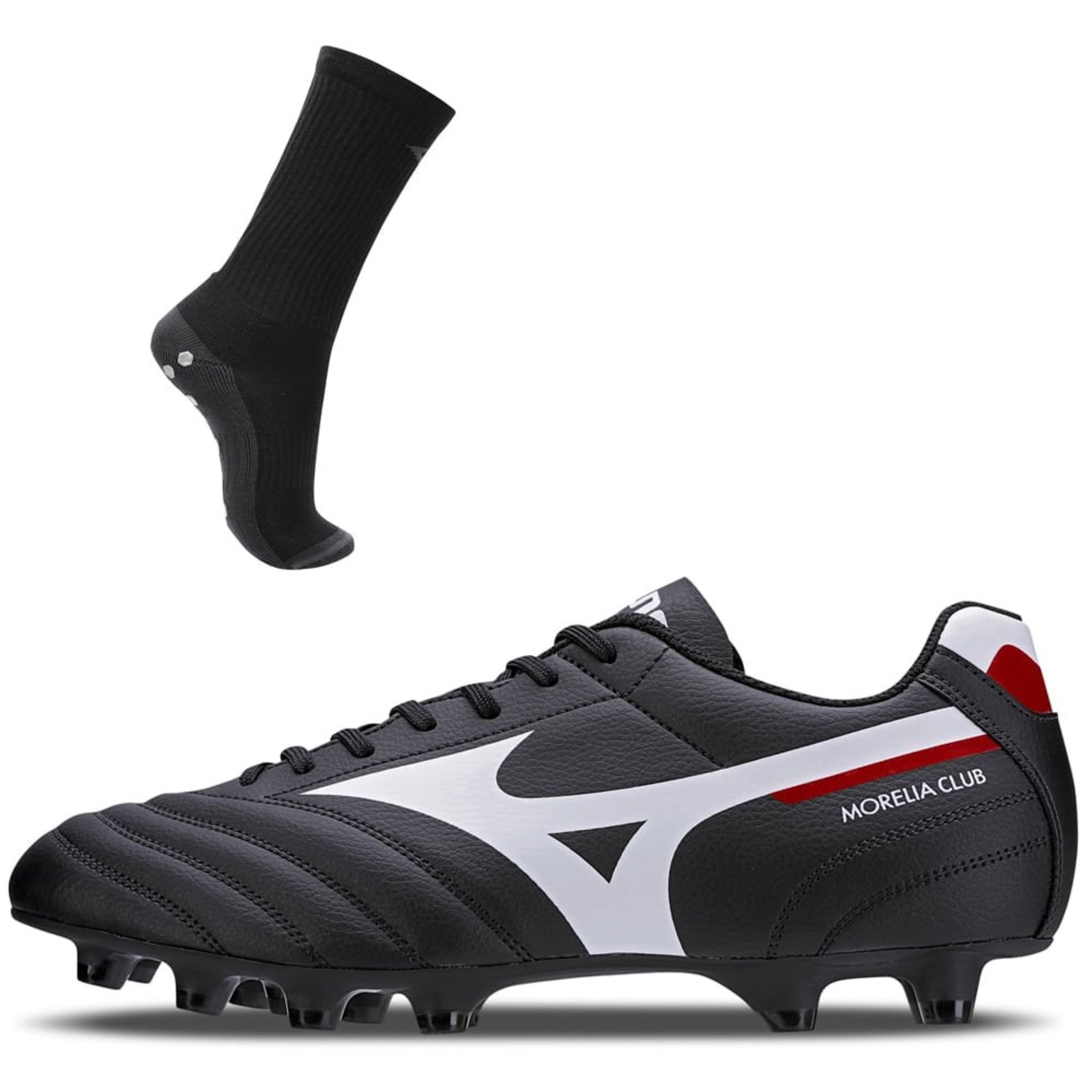 Kit 1 Chuteira Campo Masculina Mizuno Morelia Club MD e 1 Meia Antiderrapante Cano Médio