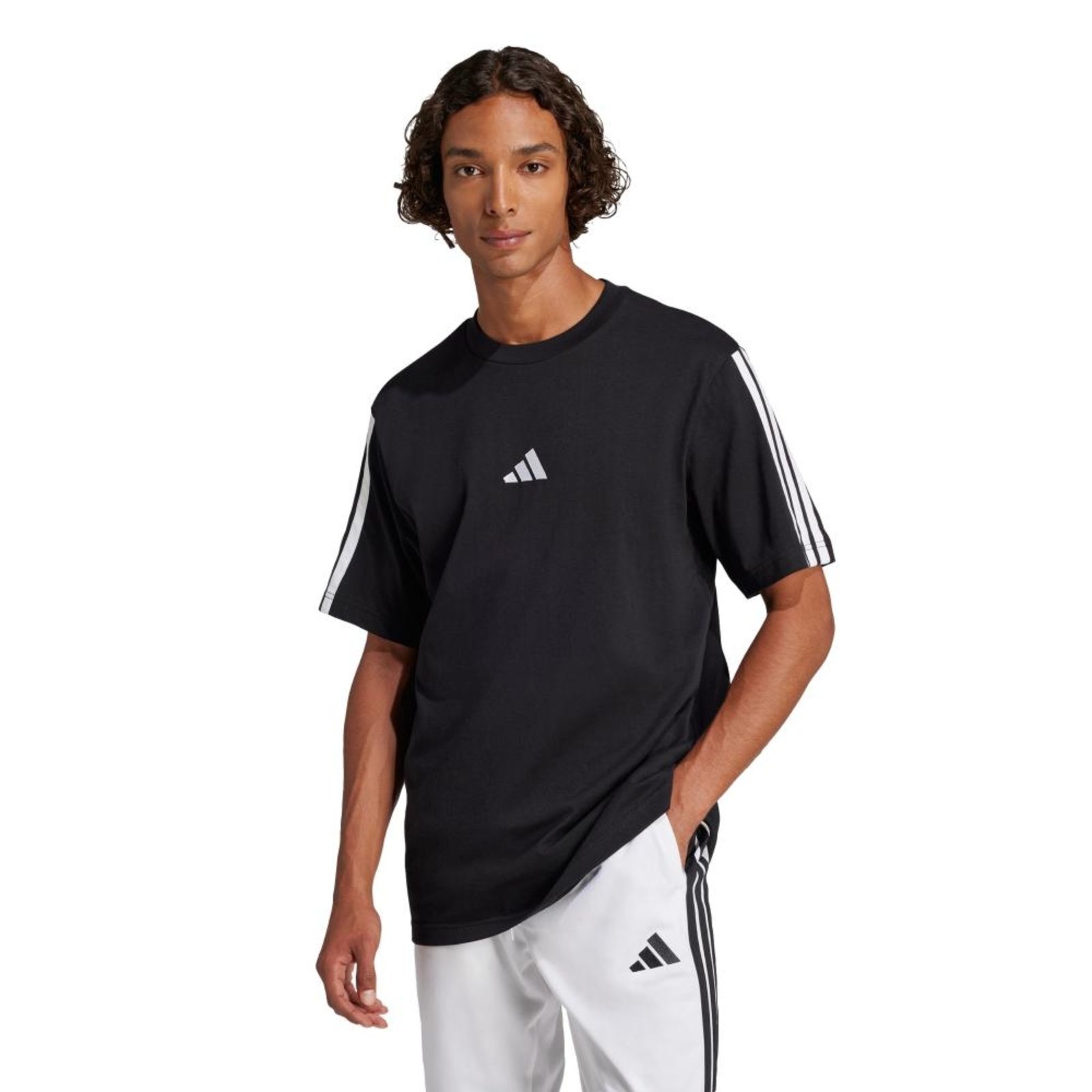 Camiseta Malha Simples Essentials Três Listras Preto