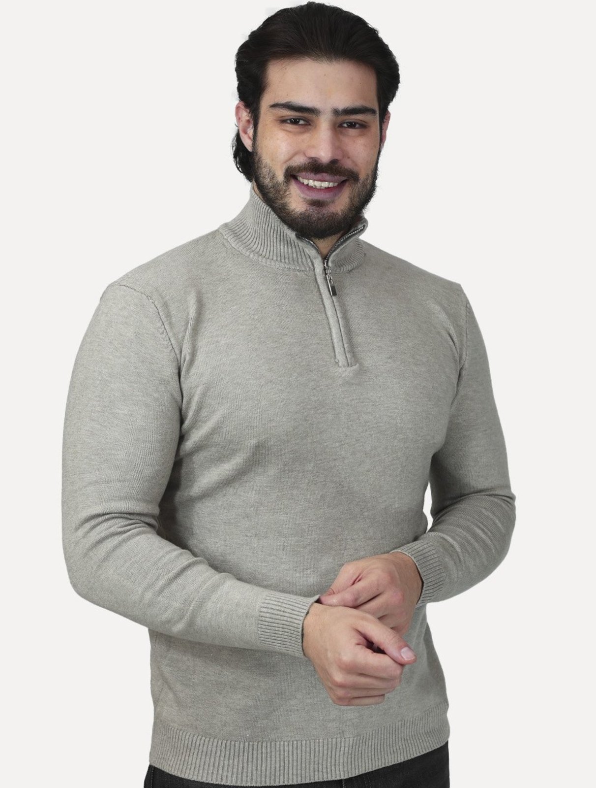 Suéter Dixen Masculino Tricot Half-Zip Gola Alta Areia