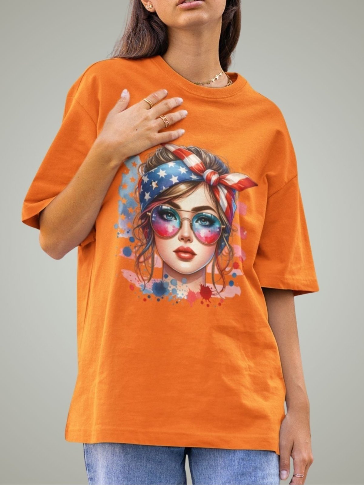 Camiseta Feminina GuGi Mulher Americana U.S.A Laranja