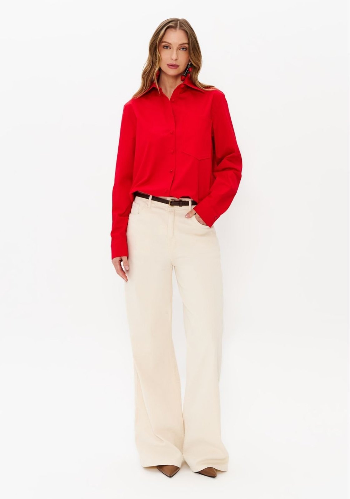 Calça Sarja Wide Leg Cintura Média Lança Perfume