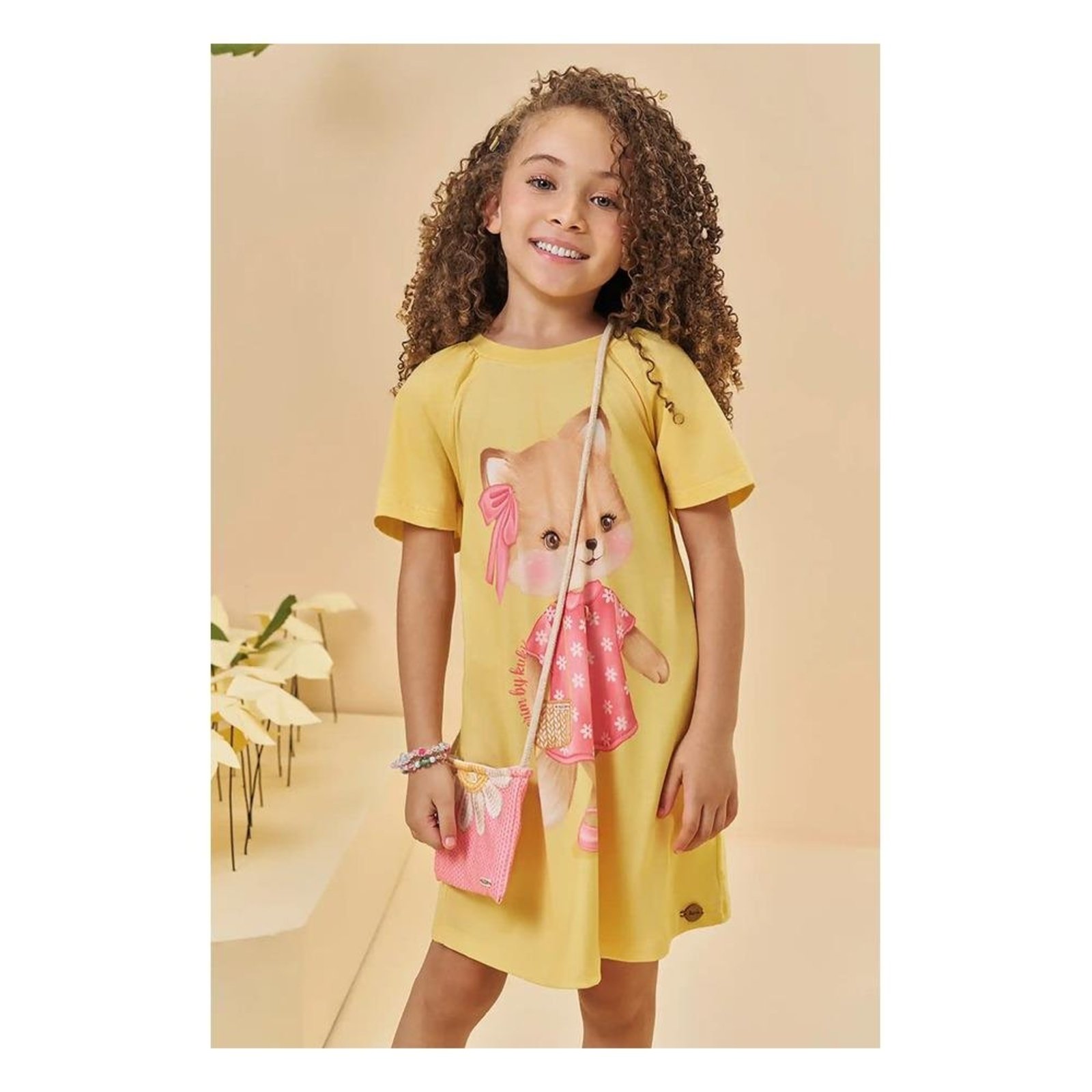 Infantil - Vestido Estampado Amarelo Kukiê 2 Amarelo
