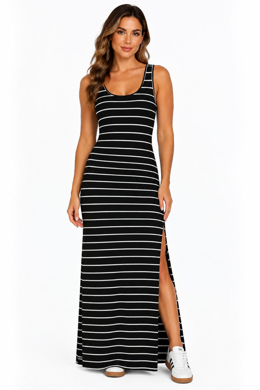 estido Longo Listrado Regata D Bell Outlet Fashion Preto