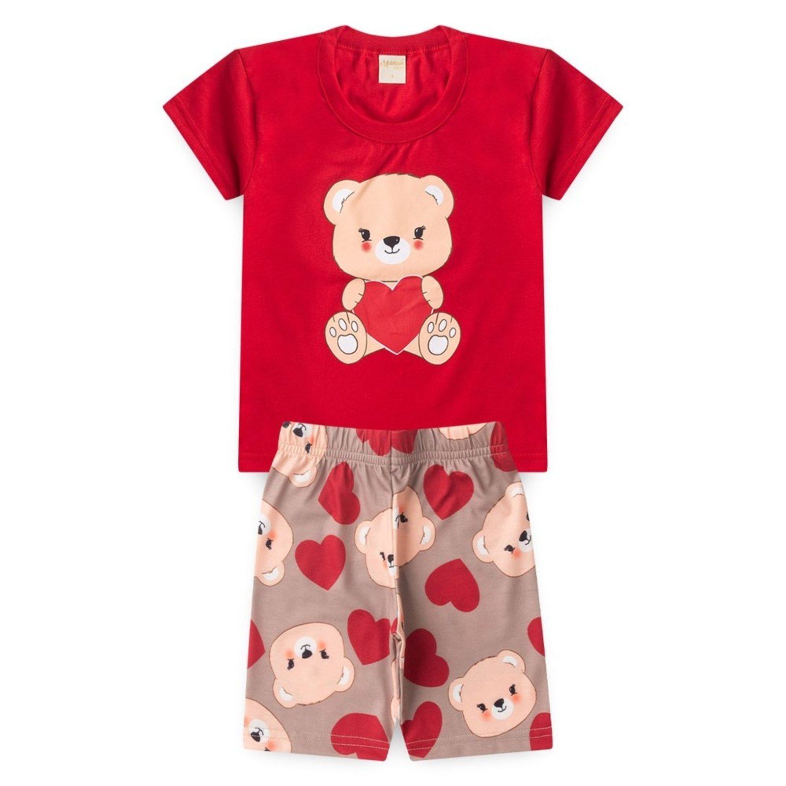 Vista 3 Infantil - Conjunto Verão Menina Blusa e Shorts Ciclista Ursinho Coração Molekada vermelho Molekada vermelho