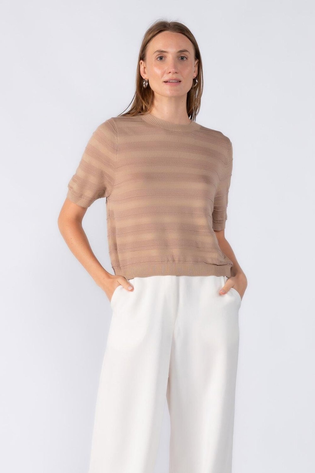 Blusa listrada manga curta Verde