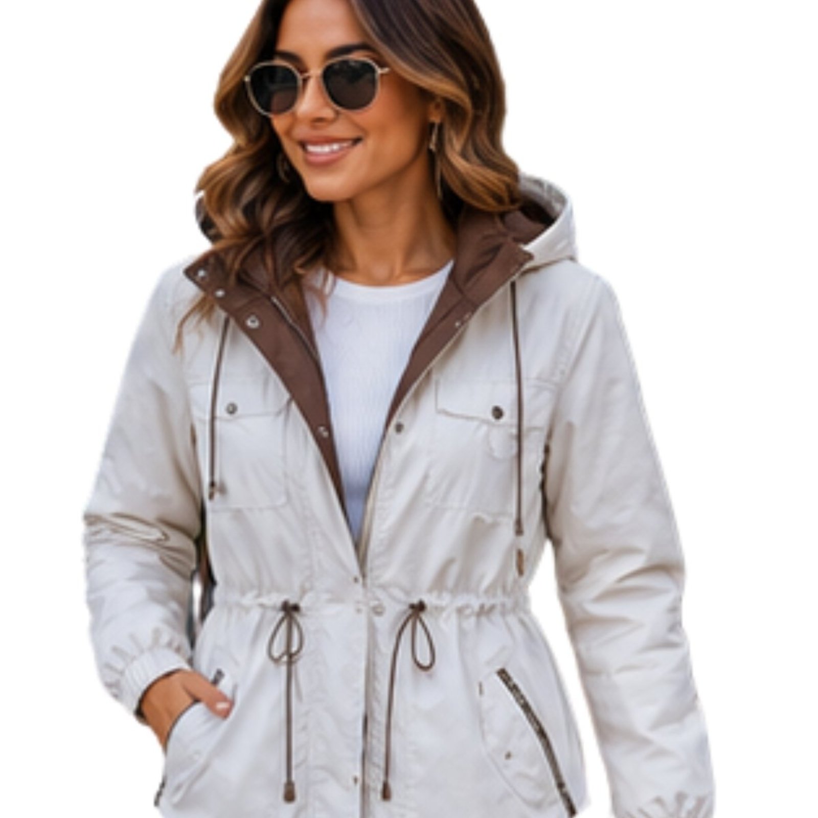 Jaqueta Parka Feminina Dupla Face Com Capuz Inverno Marrom
