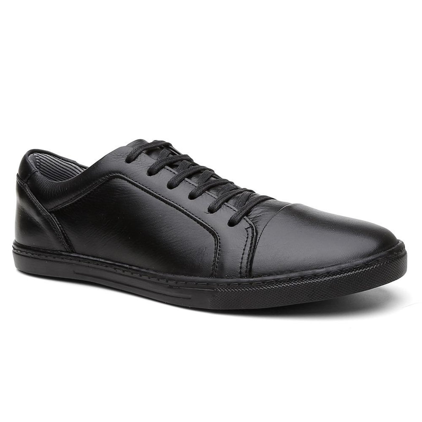 Sapatênis Masculino Couro Cadarço Dia a Dia Conforto Macio Branco 37 Preto