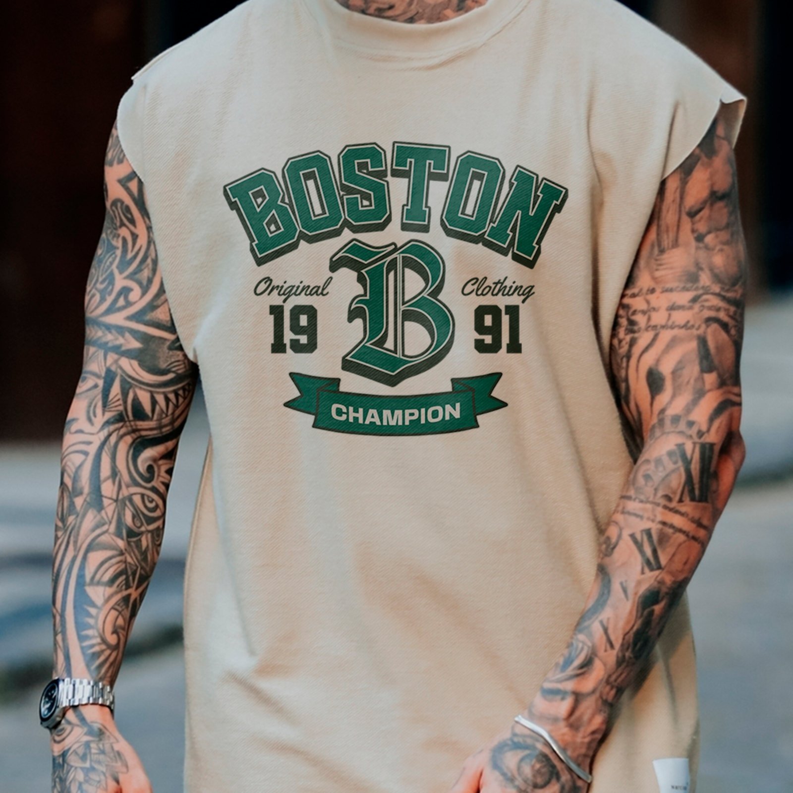 Camiseta Regata Machão Boston 1991 College Moda Urbana Off White
