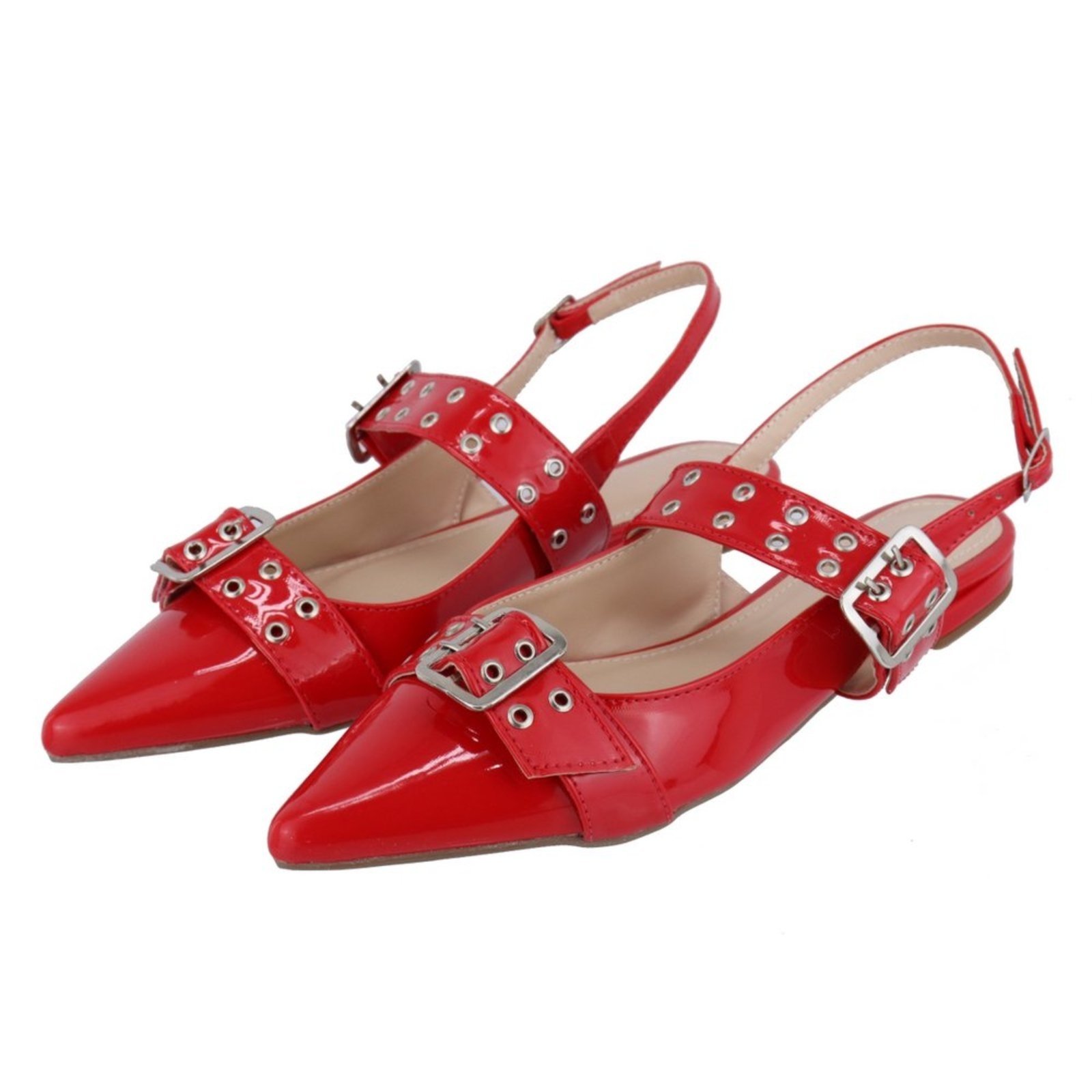 Vista 2 Sapatilha Slingback Rasteira Bico Fino Fivelas 183010 vermelho vermelho