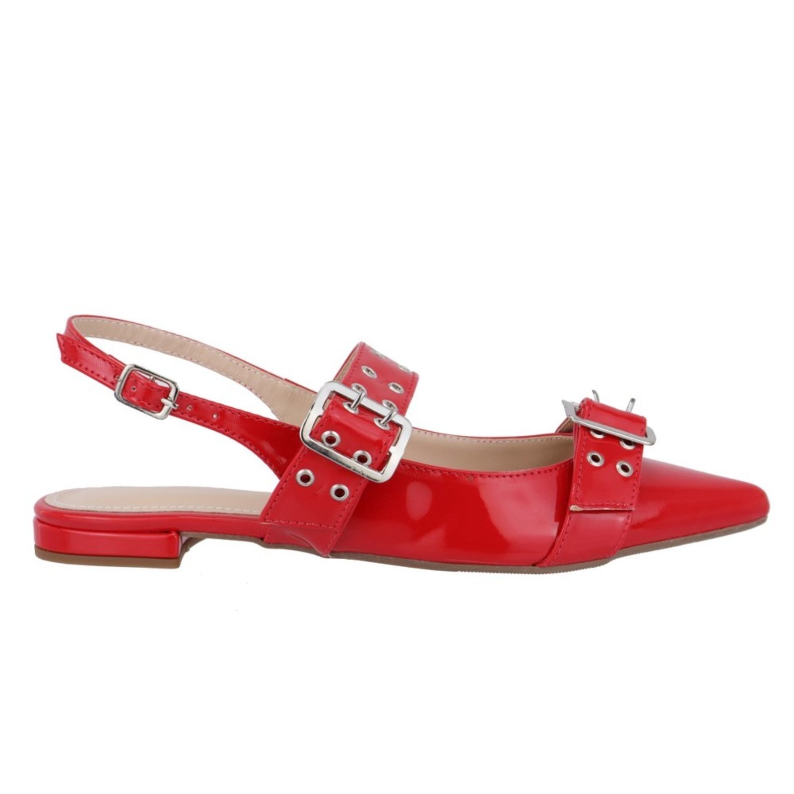 Vista 3 Sapatilha Slingback Rasteira Bico Fino Fivelas 183010 vermelho vermelho