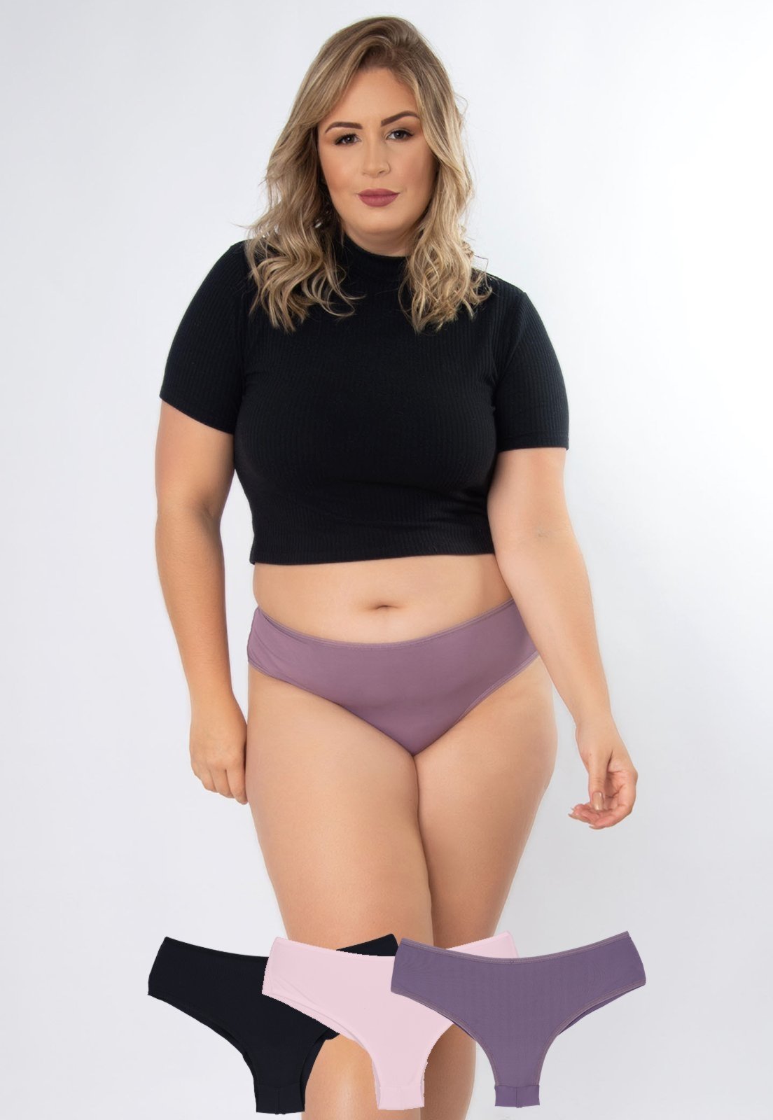 Kit 3 Calcinhas Ternura Plus Size Microfibra Fio Duplo Concept Lingerie Multicolorido