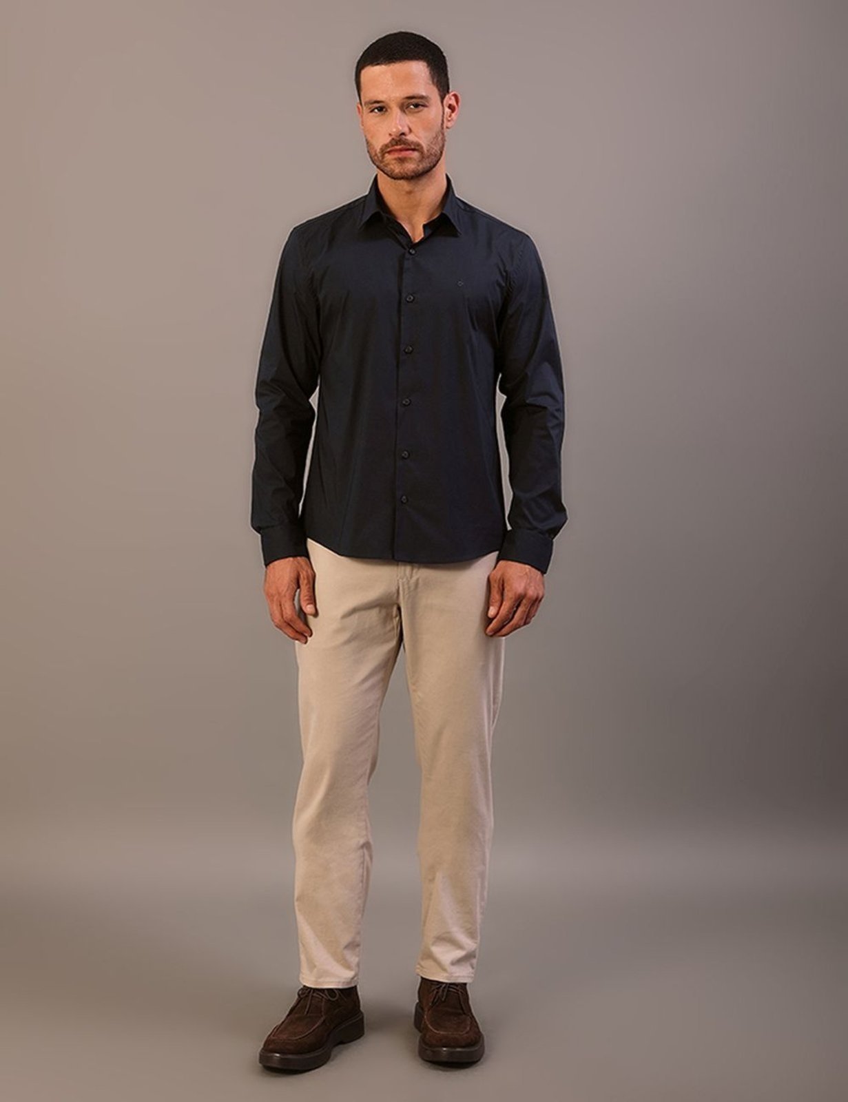Camisa Manga Longa Slim Cannes Básica Essential - Marinho Calvin Klein Jeans