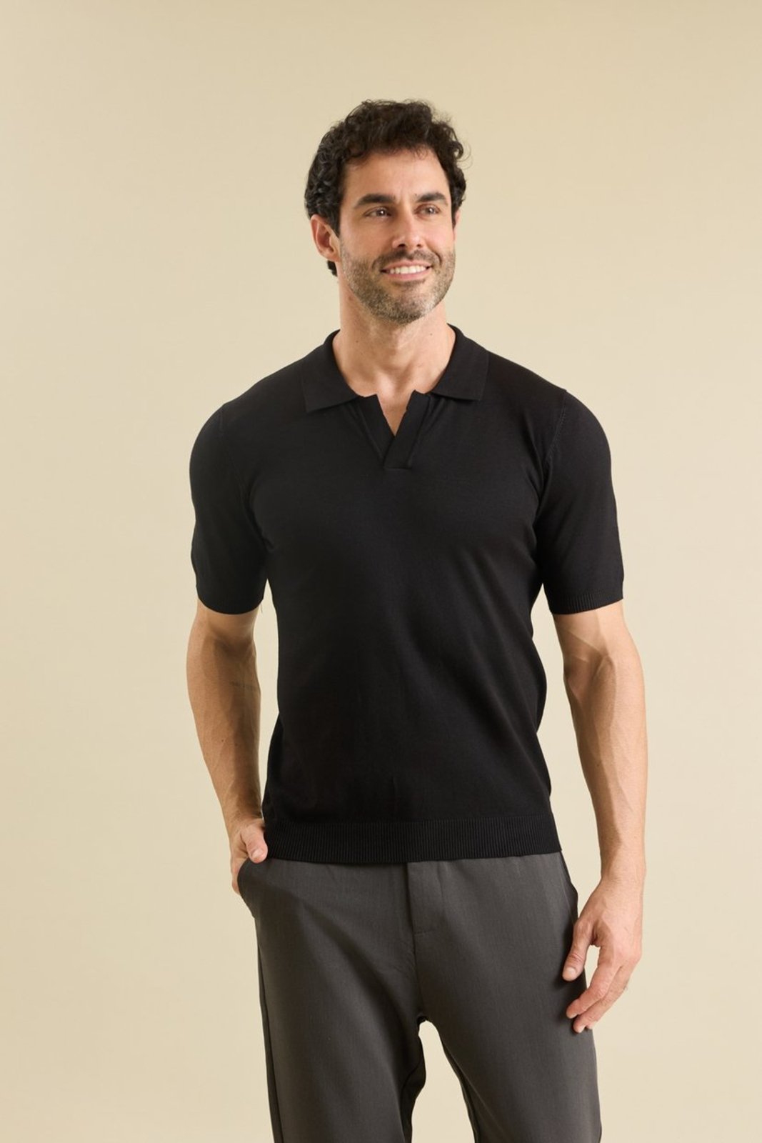 Camisa Polo Italiana Tricot Sport Fino Dialogo Preto