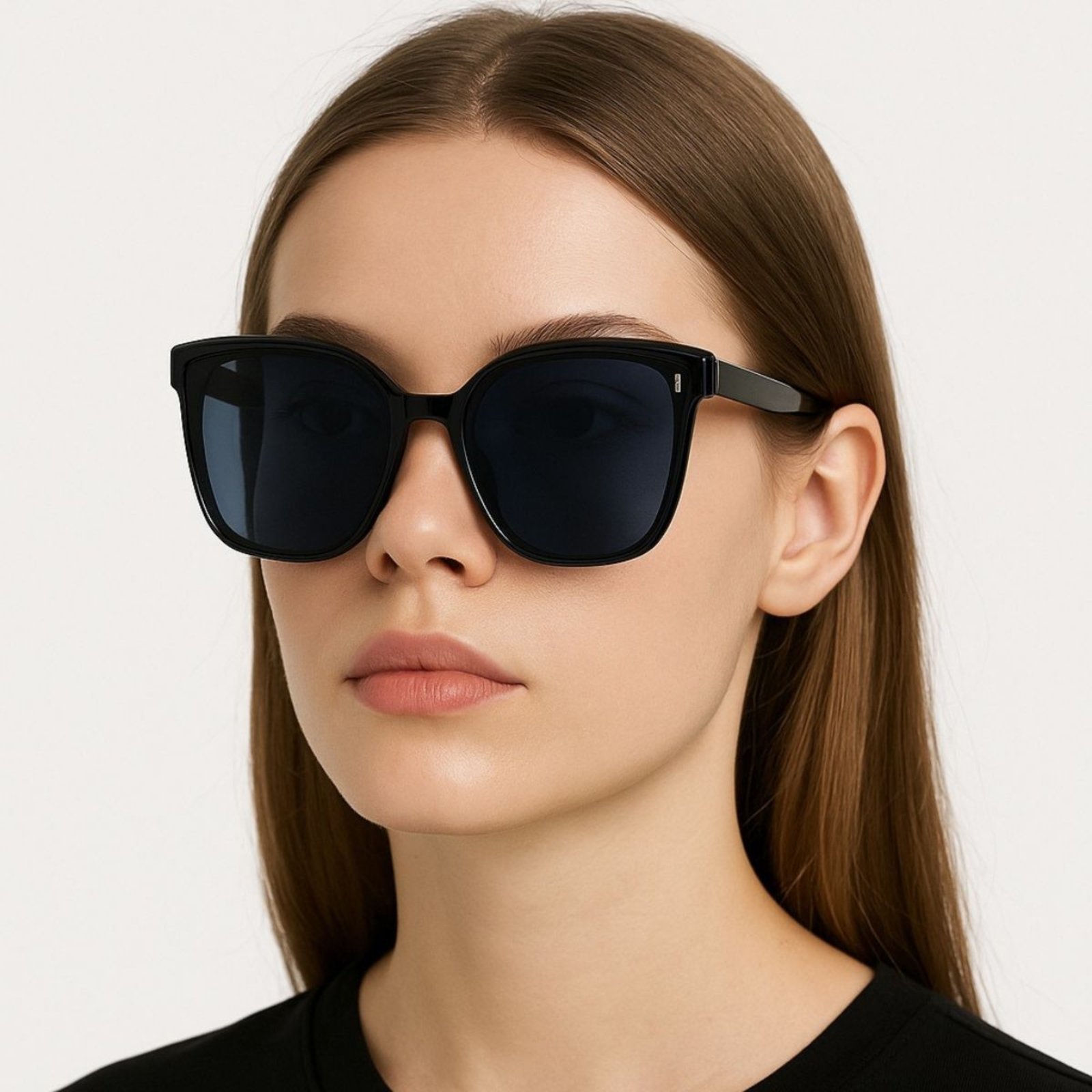 Óculos de Sol Feminino Preto Lente Azul Estilo Moderno