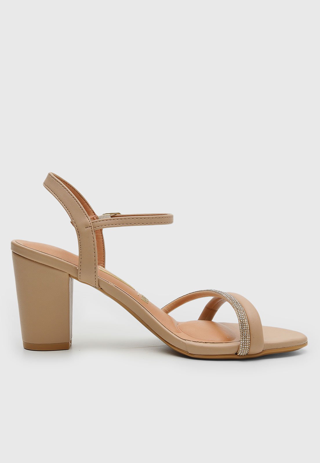 Vista 3 Sandália Feminina Vizzano Salto Bloco Pedrarias caramelo VIZZANO caramelo