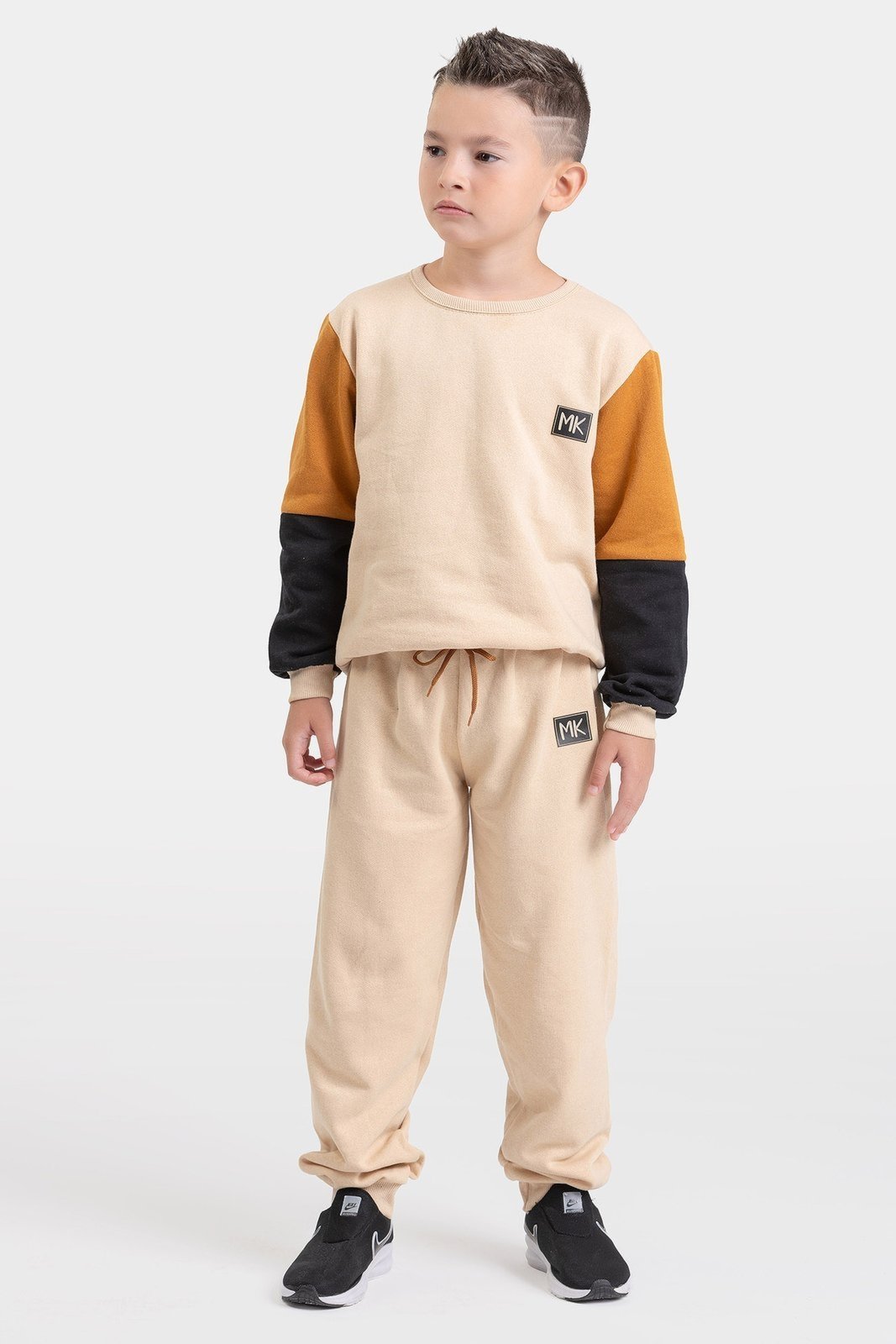 Infantil - Conjunto Moletom Peluciado Masculino Plaquinha MK - Bege