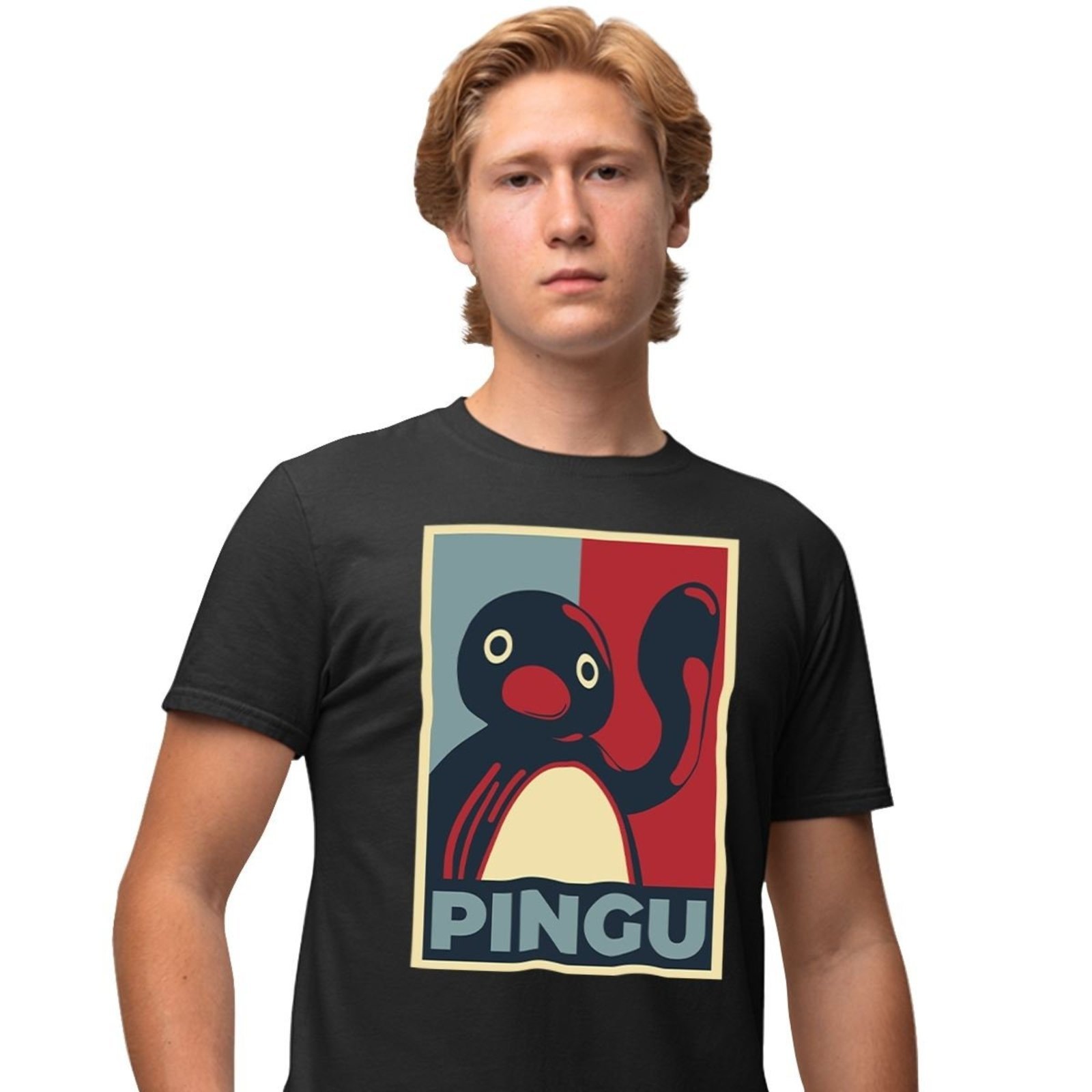Camisa Camiseta Estampada Masculina em Algodão 30.1 Pingu – Preto